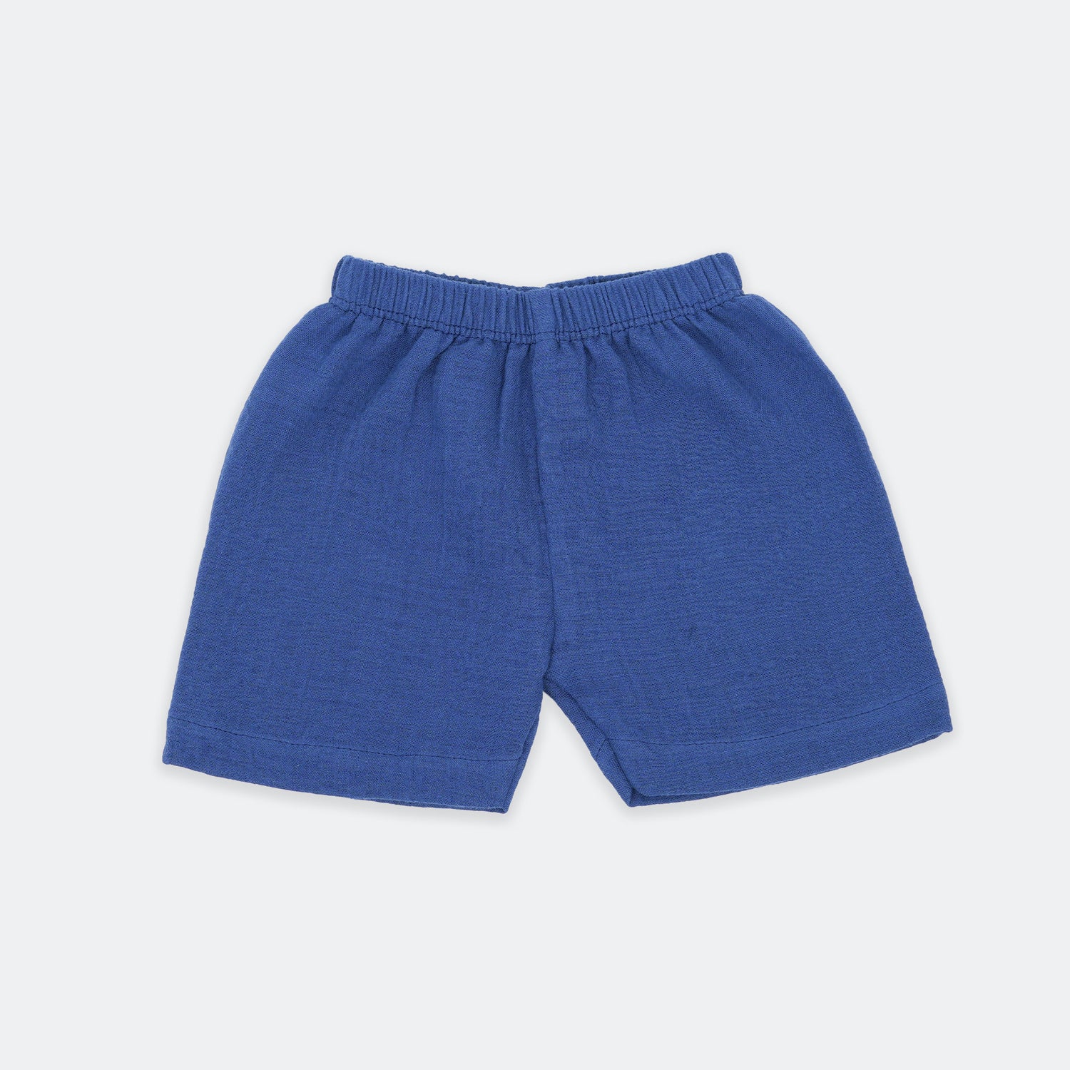 Soft navy blue crinkled muslin jabla and shorts set for babies (3–18 months), designed for breathable daily comfort.