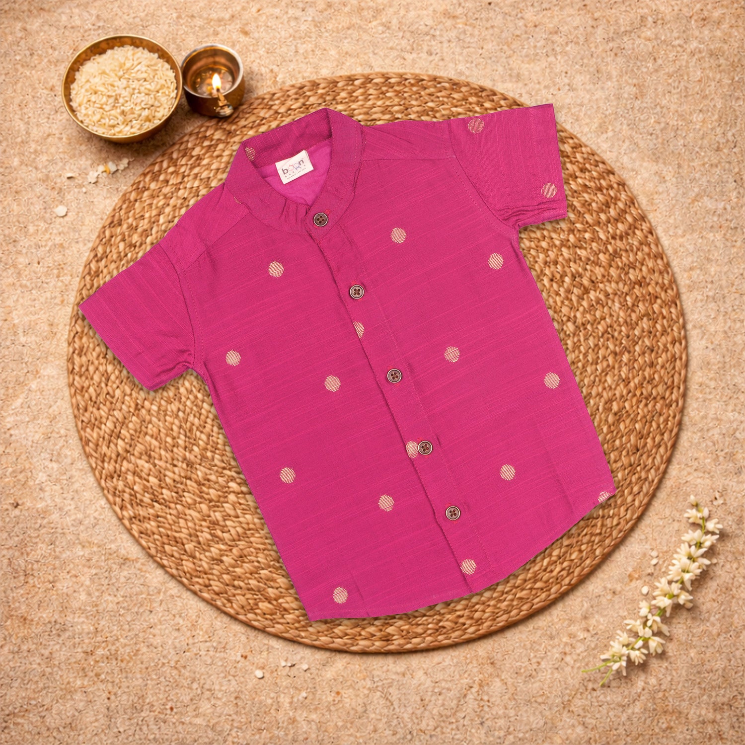 Boys Pink Silk Butta Shirt & Dhoti Set – Traditional Festive Outfit