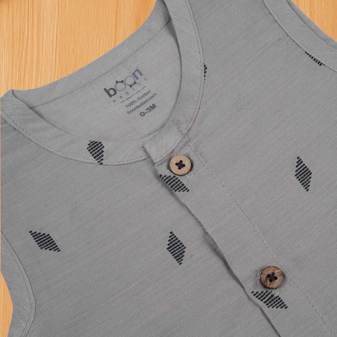 Grey Ethnic Jabla with Wooden Buttons – Soft & Traditional