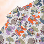 Jaipur cotton elephant print shirt and shorts set for summer, straight collar, colorful Boon Babies children's summer wear.