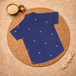 Boys royal blue silk butta ethnic shirt and dhoti set by Booon Babies, traditional Indian traditional wear for boys.