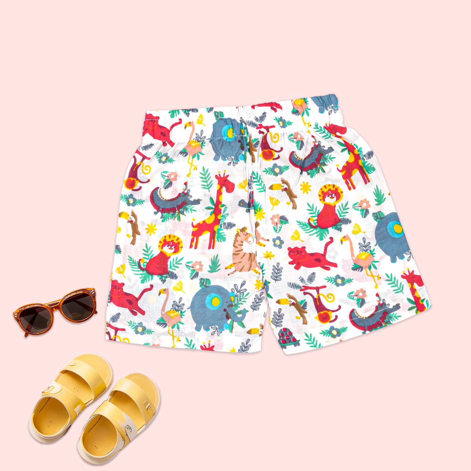 Boon Babies Red Jungle Adventure co-ord set for boys featuring a printed shirt with Chinese collar and matching shorts.