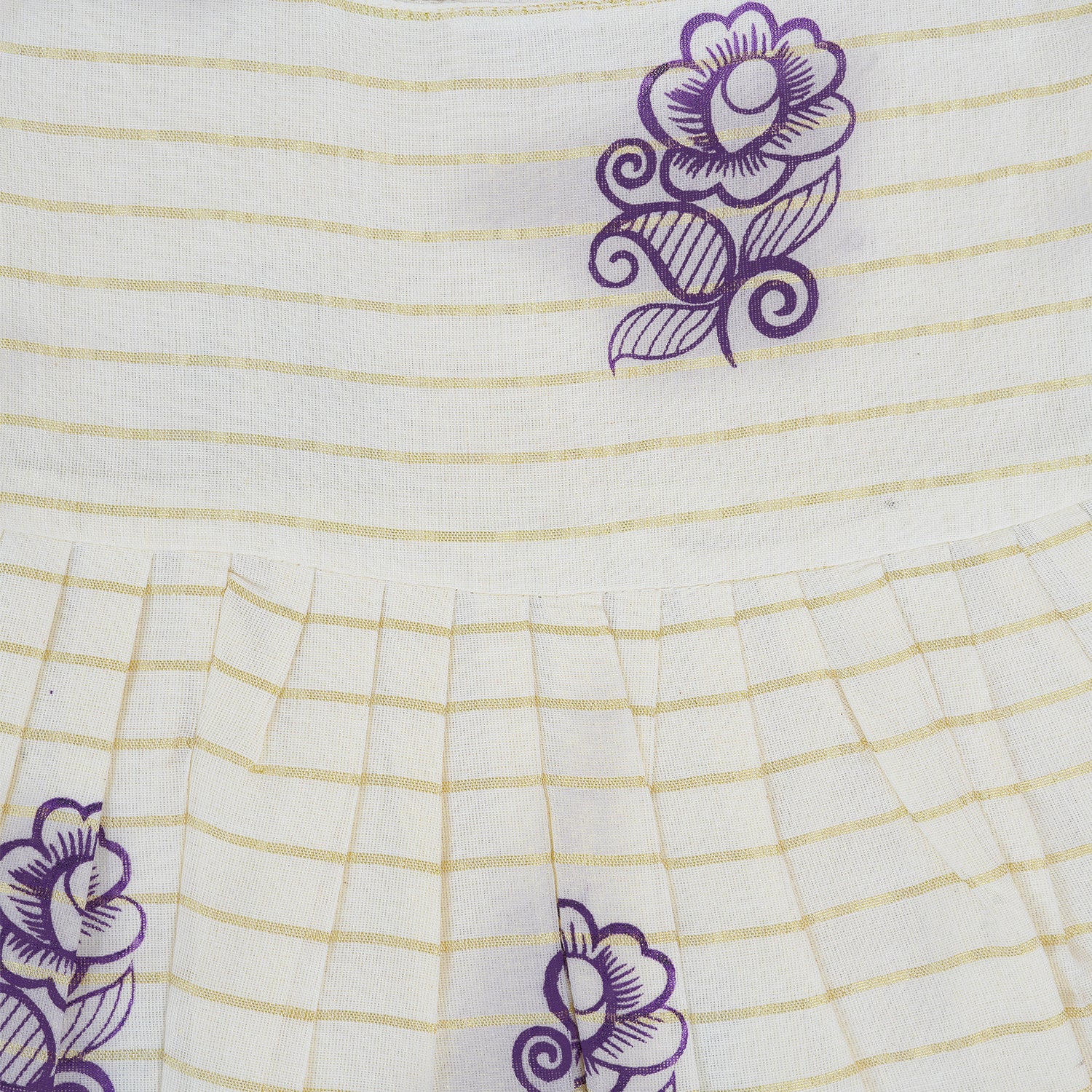 Cream & Lavender Border Frill Knot Frock