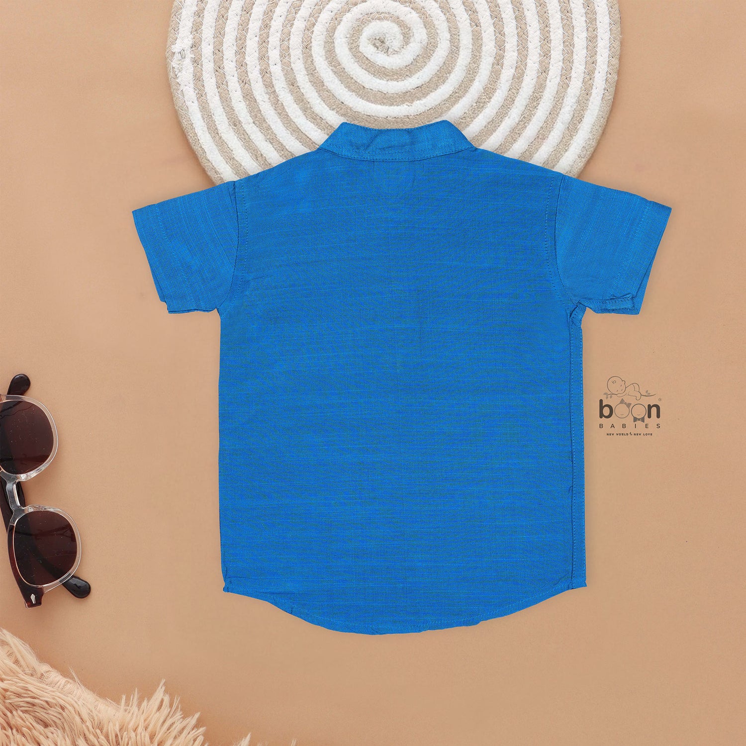 Royal Blue Silk Panel Shirt with Cream Pattu Dhoti – Festive Ethnic Wear for Boys