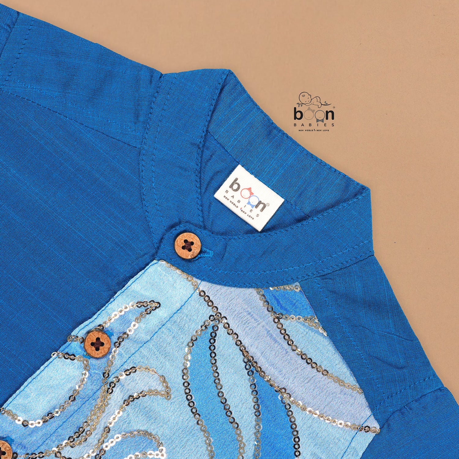 Royal Blue Silk Panel Shirt with Cream Pattu Dhoti – Festive Ethnic Wear for Boys