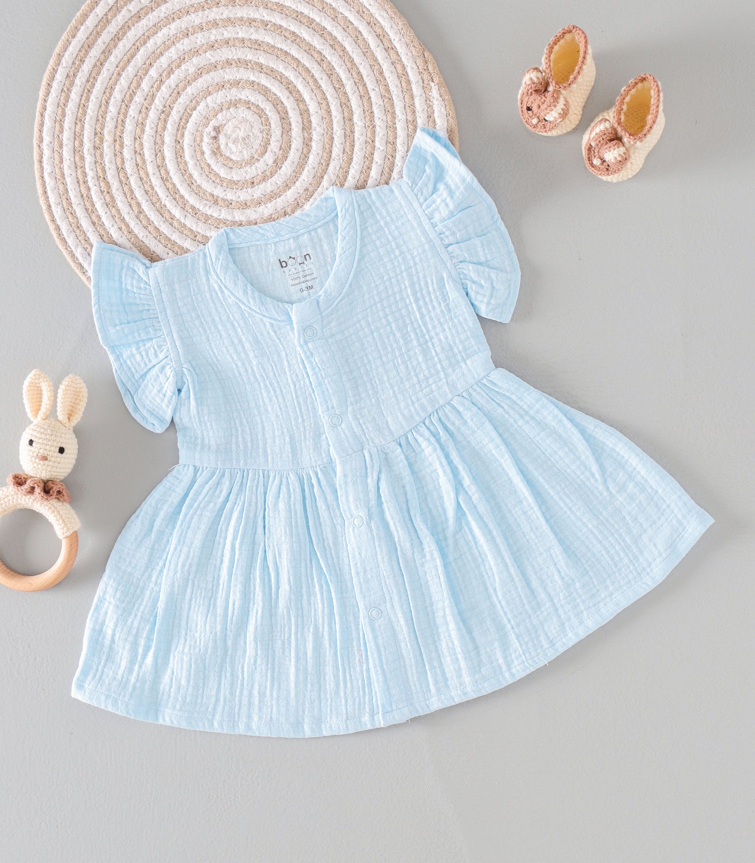 Sky Mist Crinkled Muslin Frill Frock – Cool Breeze Softness