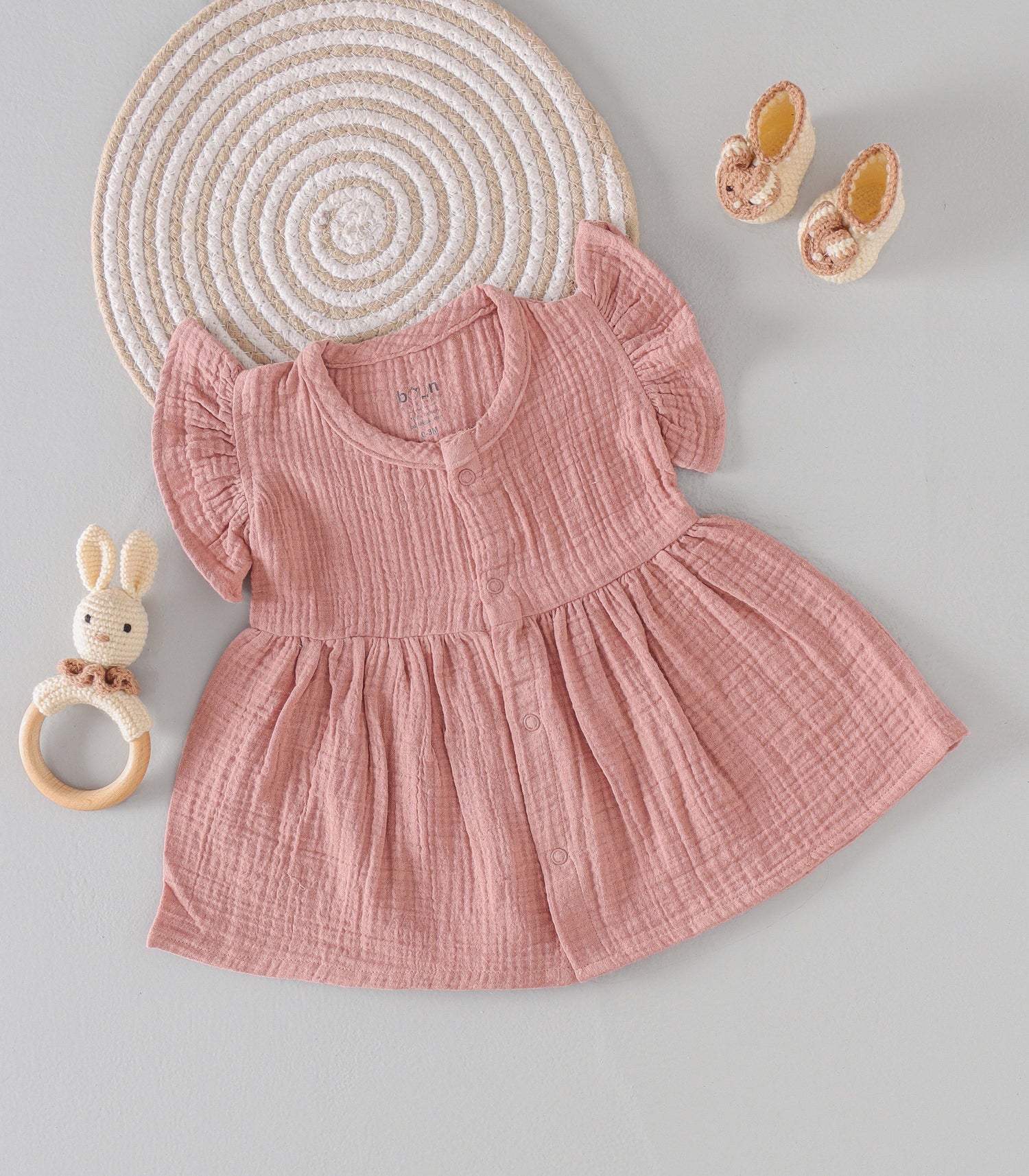 Dusty Rose Crinkled Muslin Frill Frock