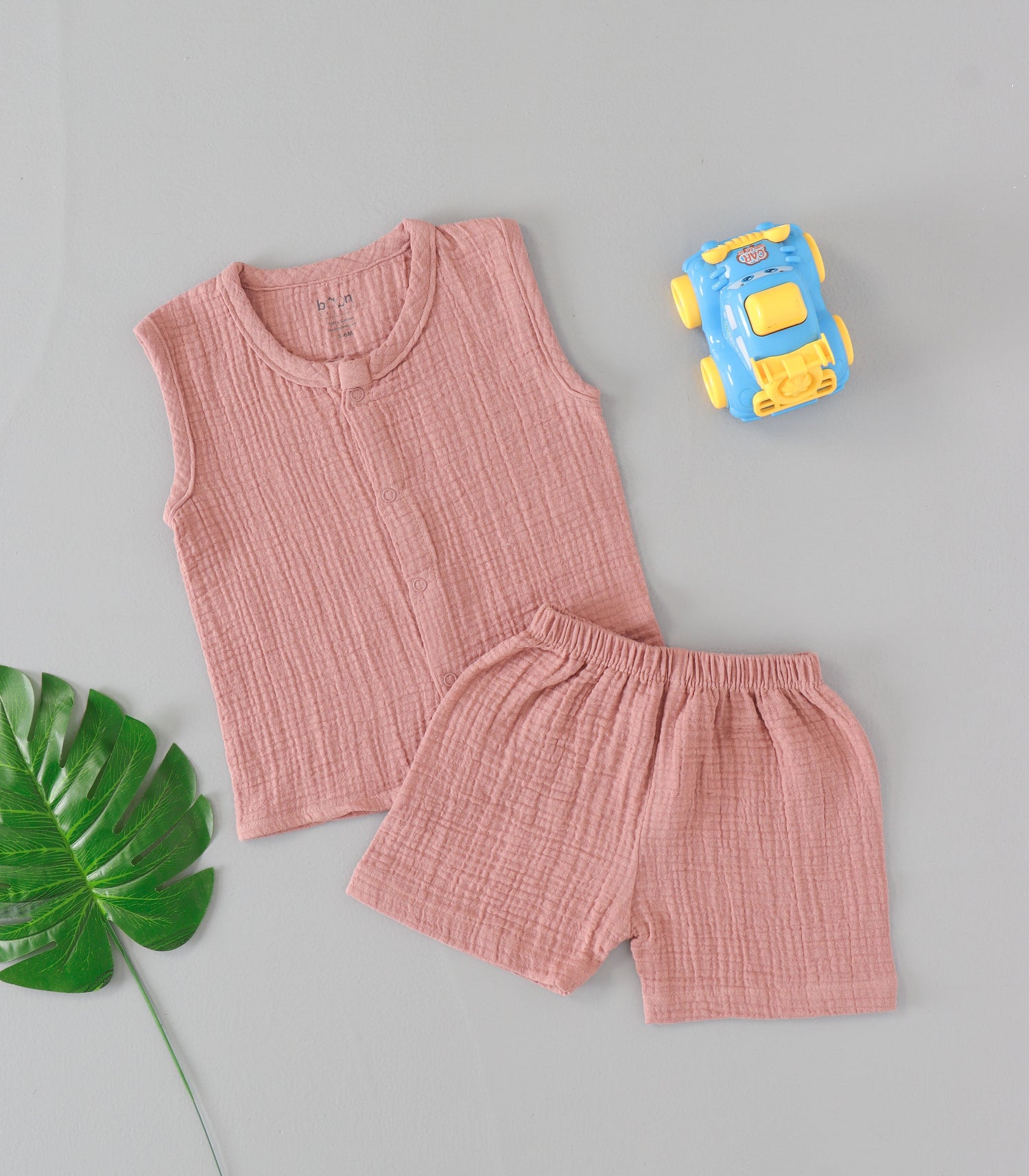 Dusty Rose Crinkled Muslin Jabla & Shorts Set – Soft & Stylish Everyday Comfort