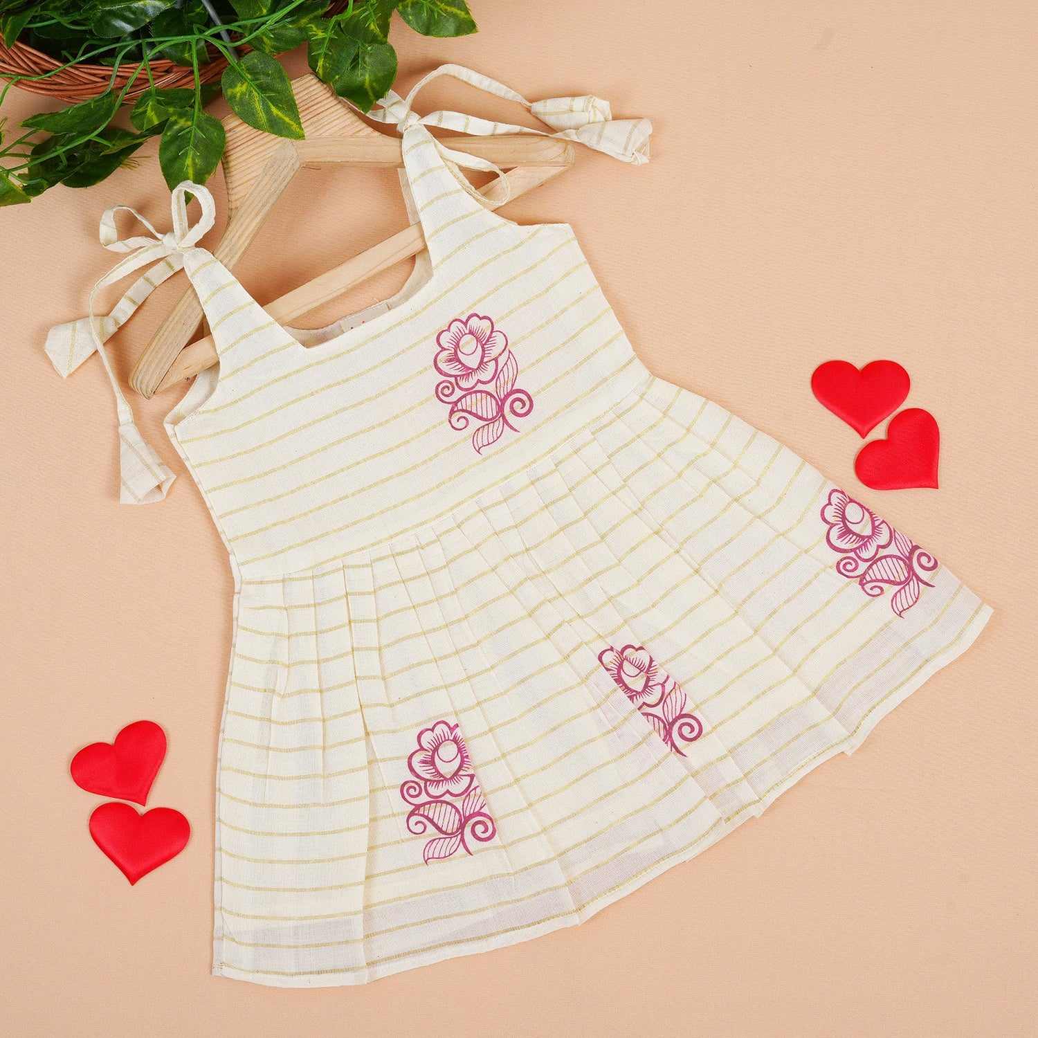 Cream Border Frill Knot Frock – Handcrafted Cotton Elegance for Little Blossoms