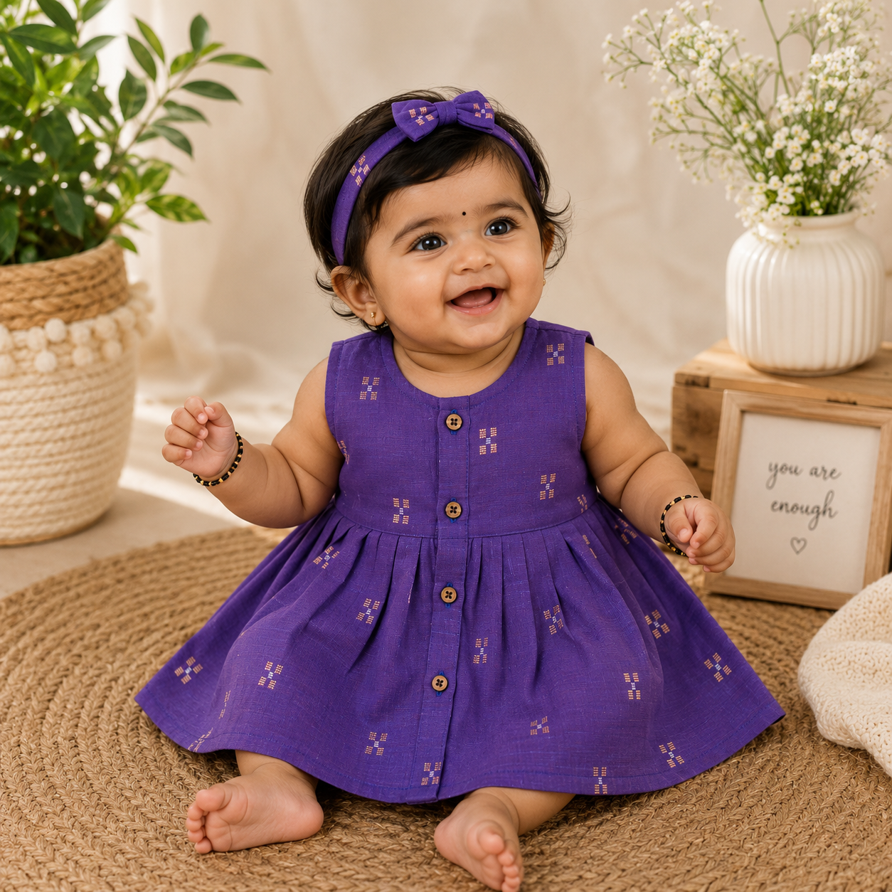 Premium Ethnic Sleeveless Frock for Baby Girls - Purple