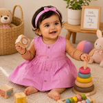 Baby girl ethnic sleeveless frock in baby pink by Boon Babies, featuring traditional design and soft fabric for special occasions.