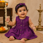 Baby girl ethnic sleeveless frock by Boon Babies in purple, featuring traditional design and comfortable fabric.