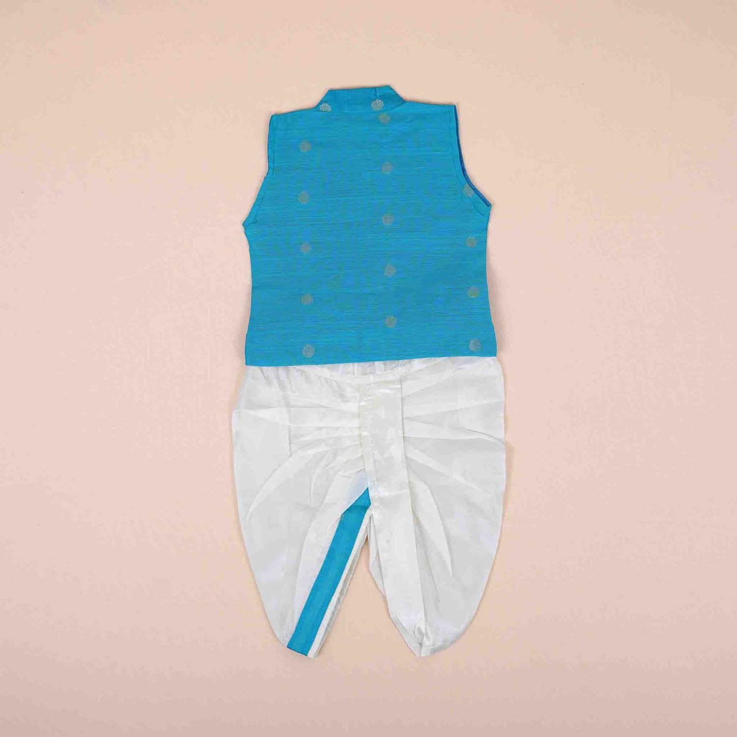 Boys Blue Panchagajam Set with Mandarin Collar Vest – Festive Outfit for Toddlers