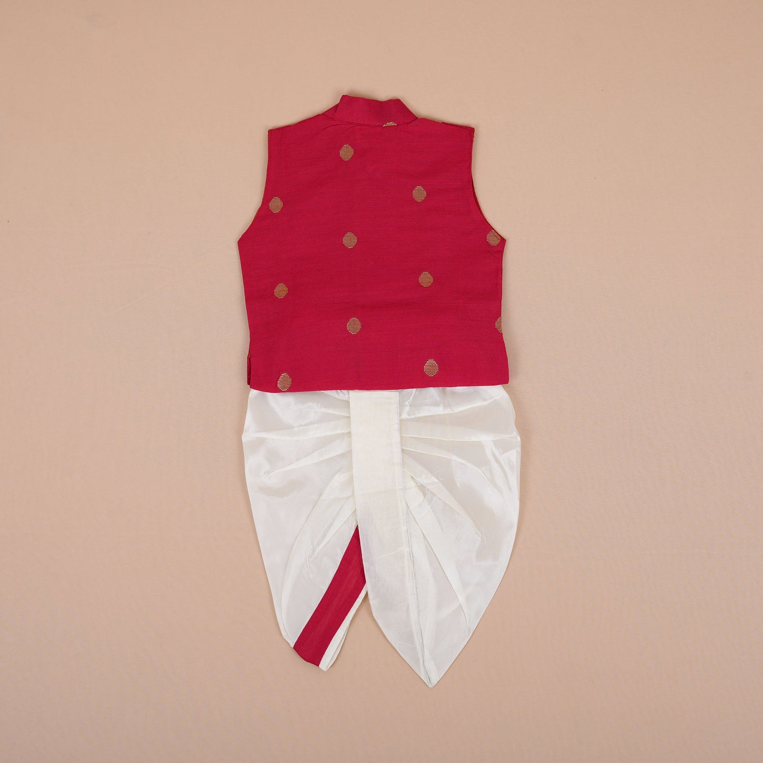 Boys Silk Panchagajam Set with Red Mandarin Collar Vest – Festive Ethnic Wear