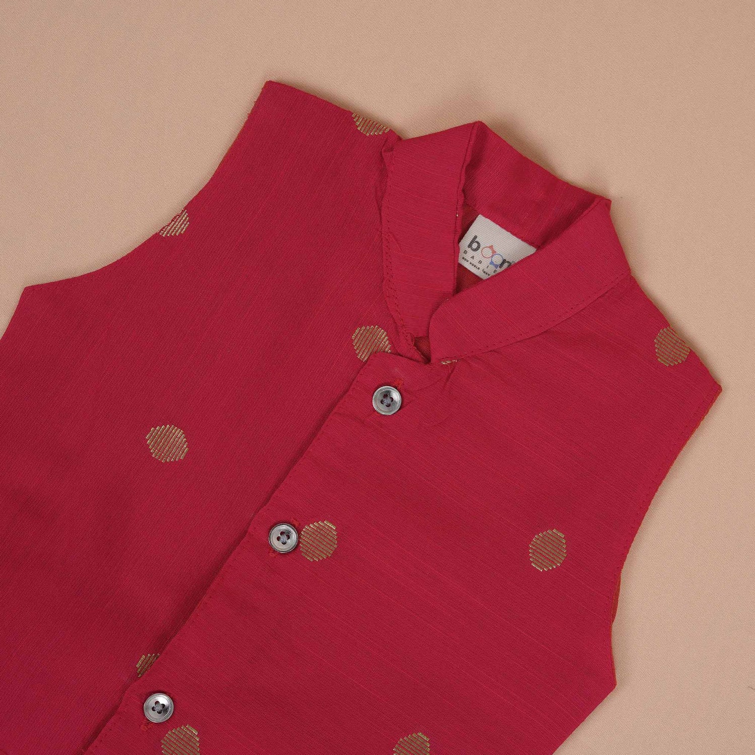 Boys Silk Panchagajam Set with Red Mandarin Collar Vest – Festive Ethnic Wear