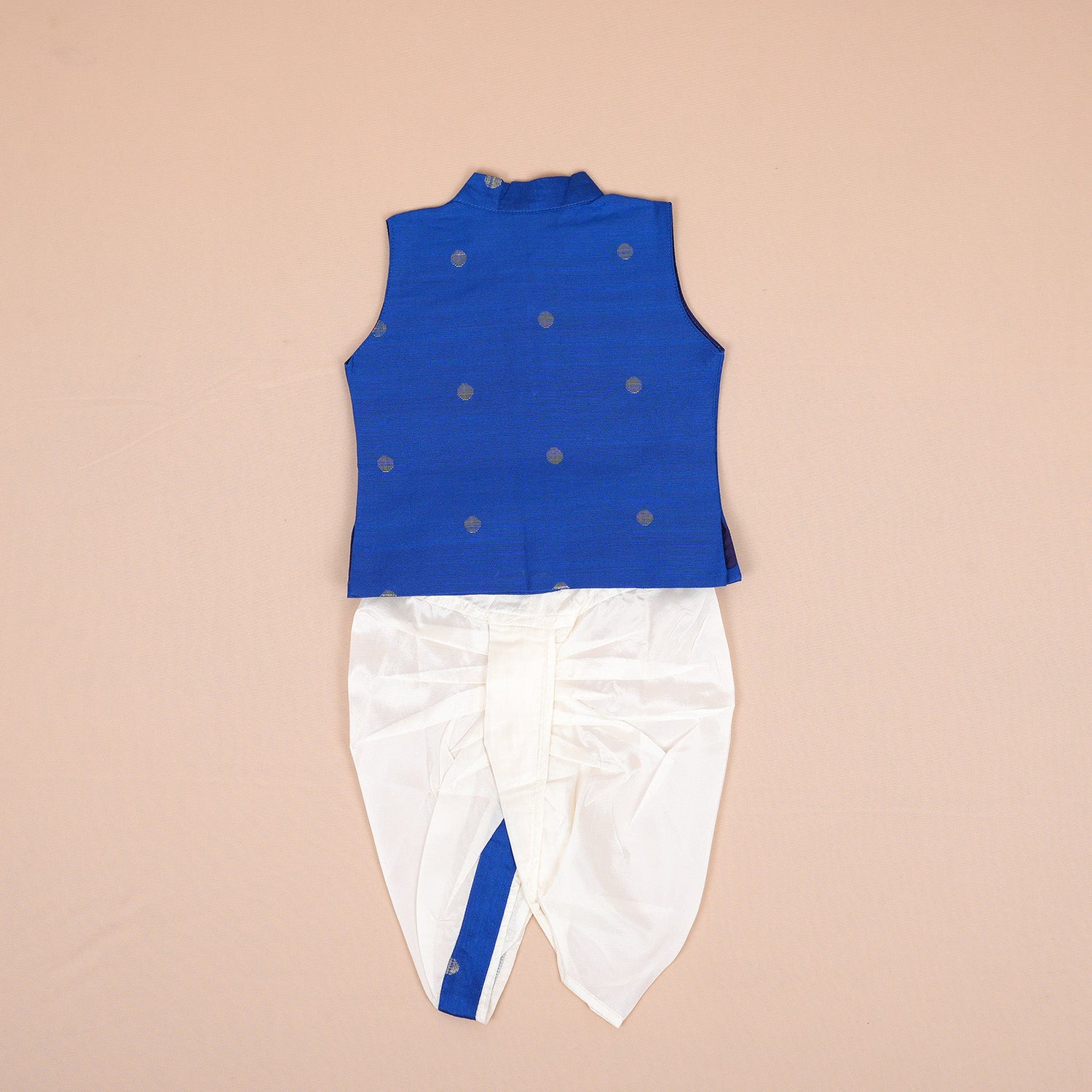 Boys Royal Blue Silk Panchagajam Set with Mandarin Collar Vest – Ethnic Charm
