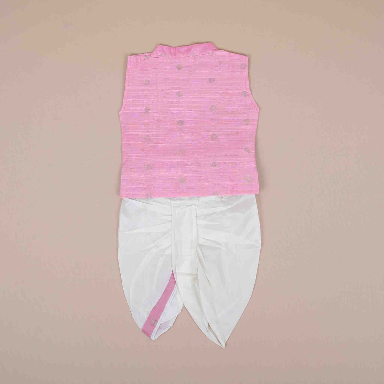 Baby Pink Silk Panchagajam Set with Mandarin Collar – Traditional Festive Style
