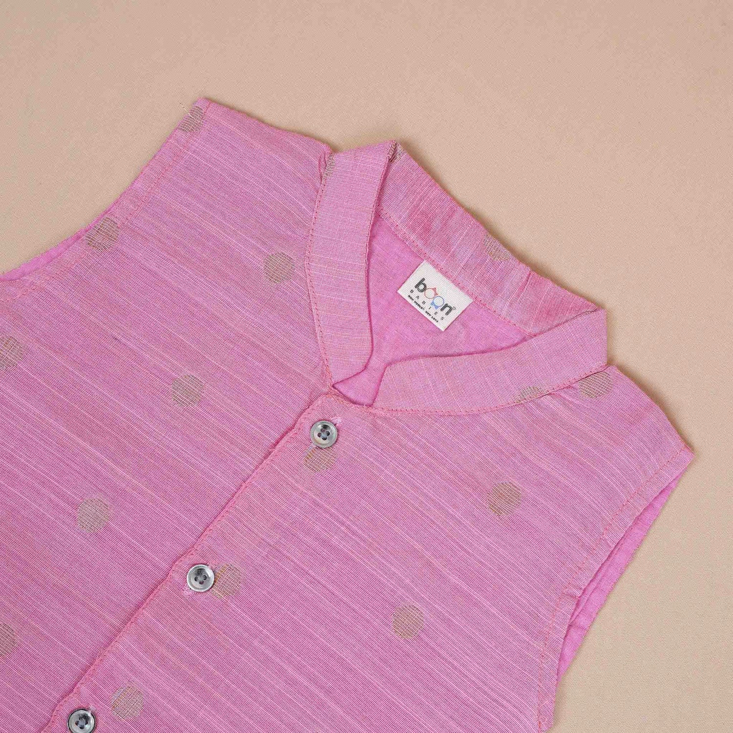 Baby Pink Silk Panchagajam Set with Mandarin Collar – Traditional Festive Style