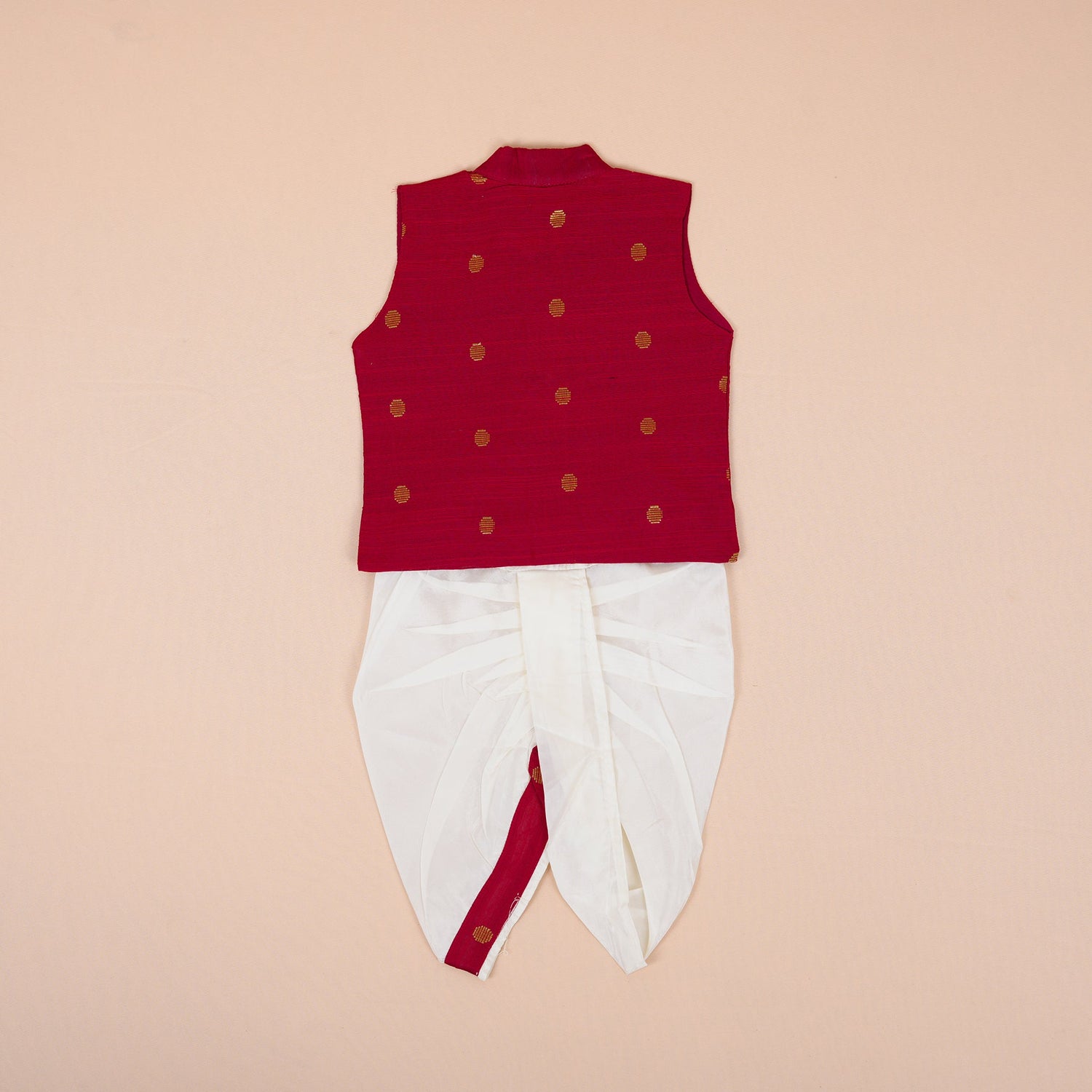 Maroon Silk Panchagajam  Set with Mandarin Collar – Traditional South Style for Baby Boys