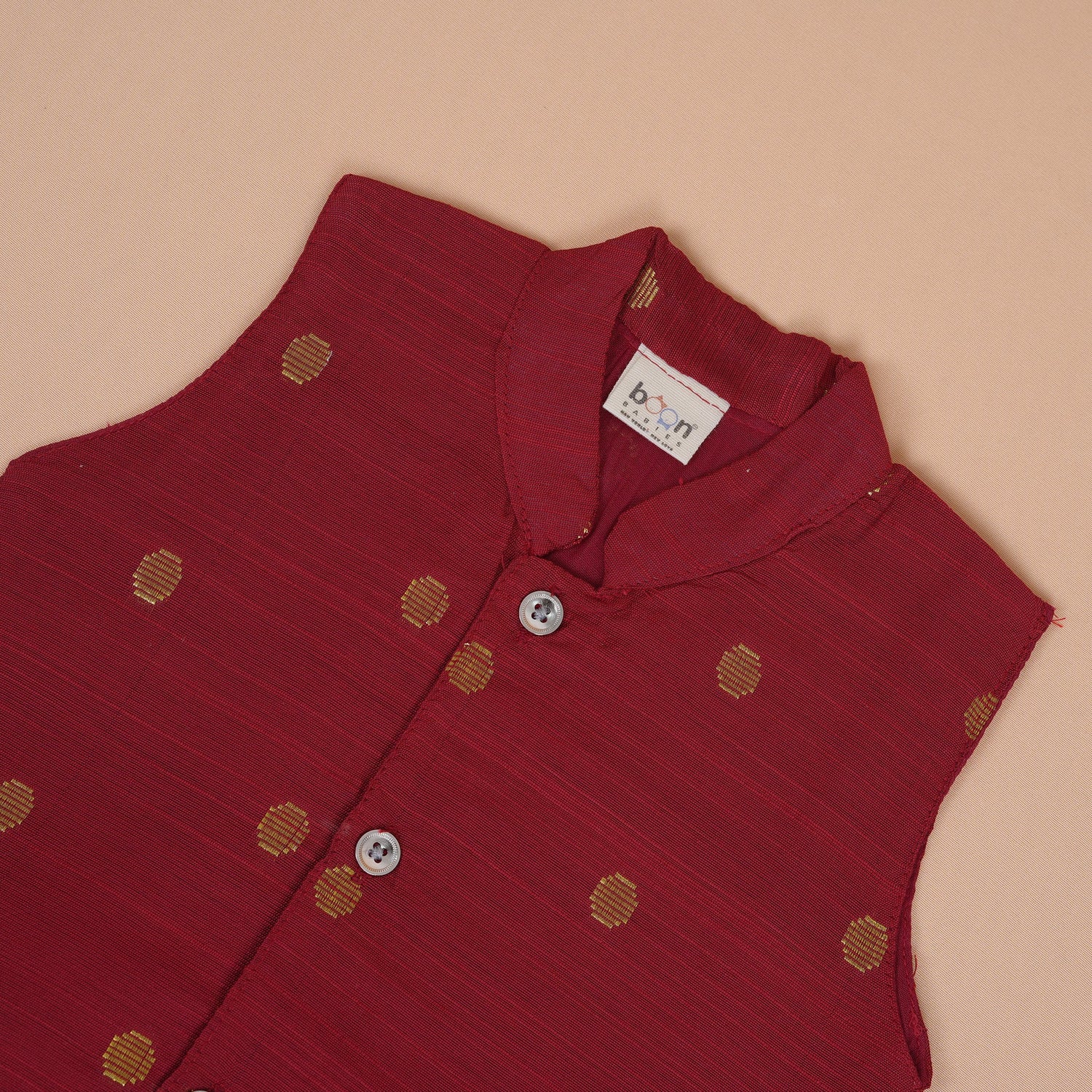 Maroon Silk Panchagajam  Set with Mandarin Collar – Traditional South Style for Baby Boys