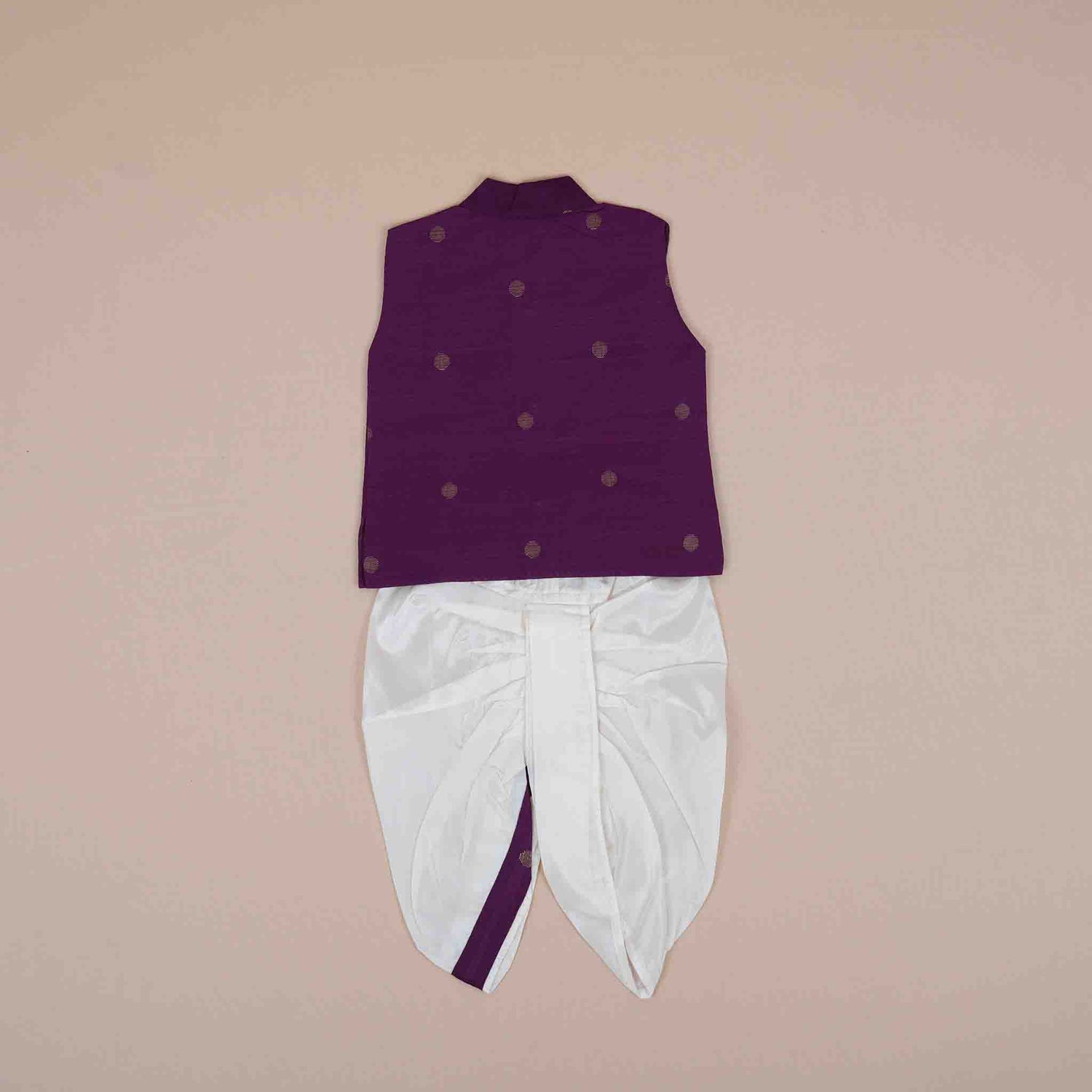 Elegant Wine Silk Panchakacham Set with Mandarin Collar for Baby Boys