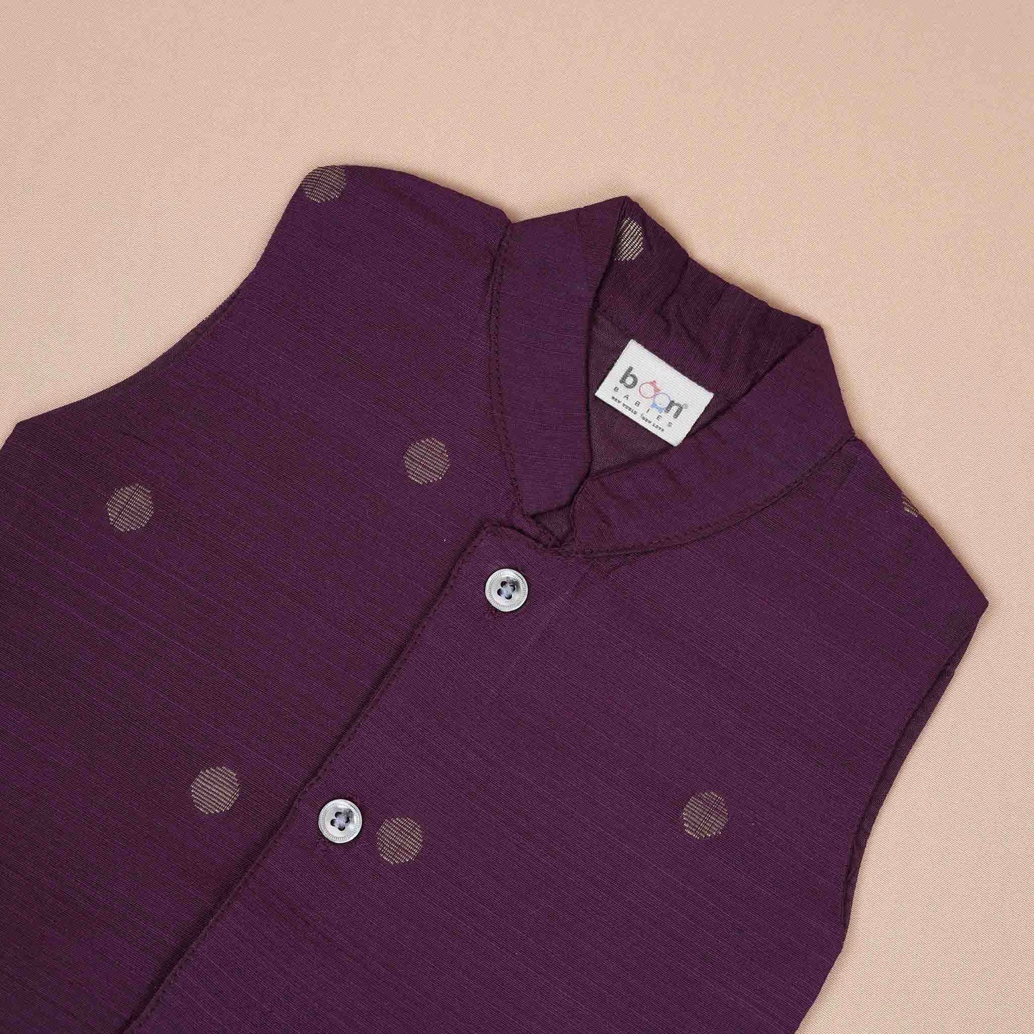 Elegant Wine Silk Panchakacham Set with Mandarin Collar for Baby Boys