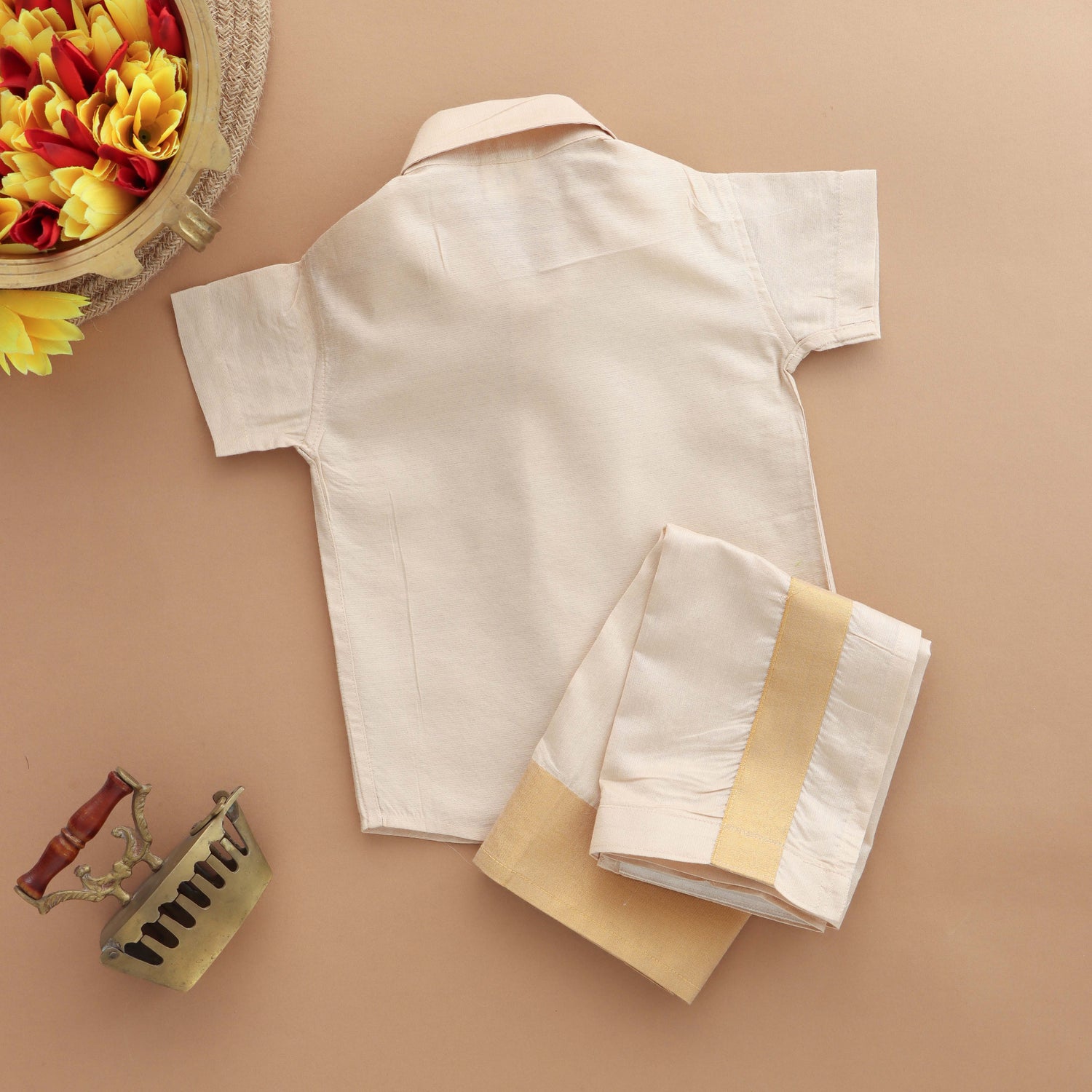 Golden Aura: Elegant Boys Shirt and Dhoti Ensemble