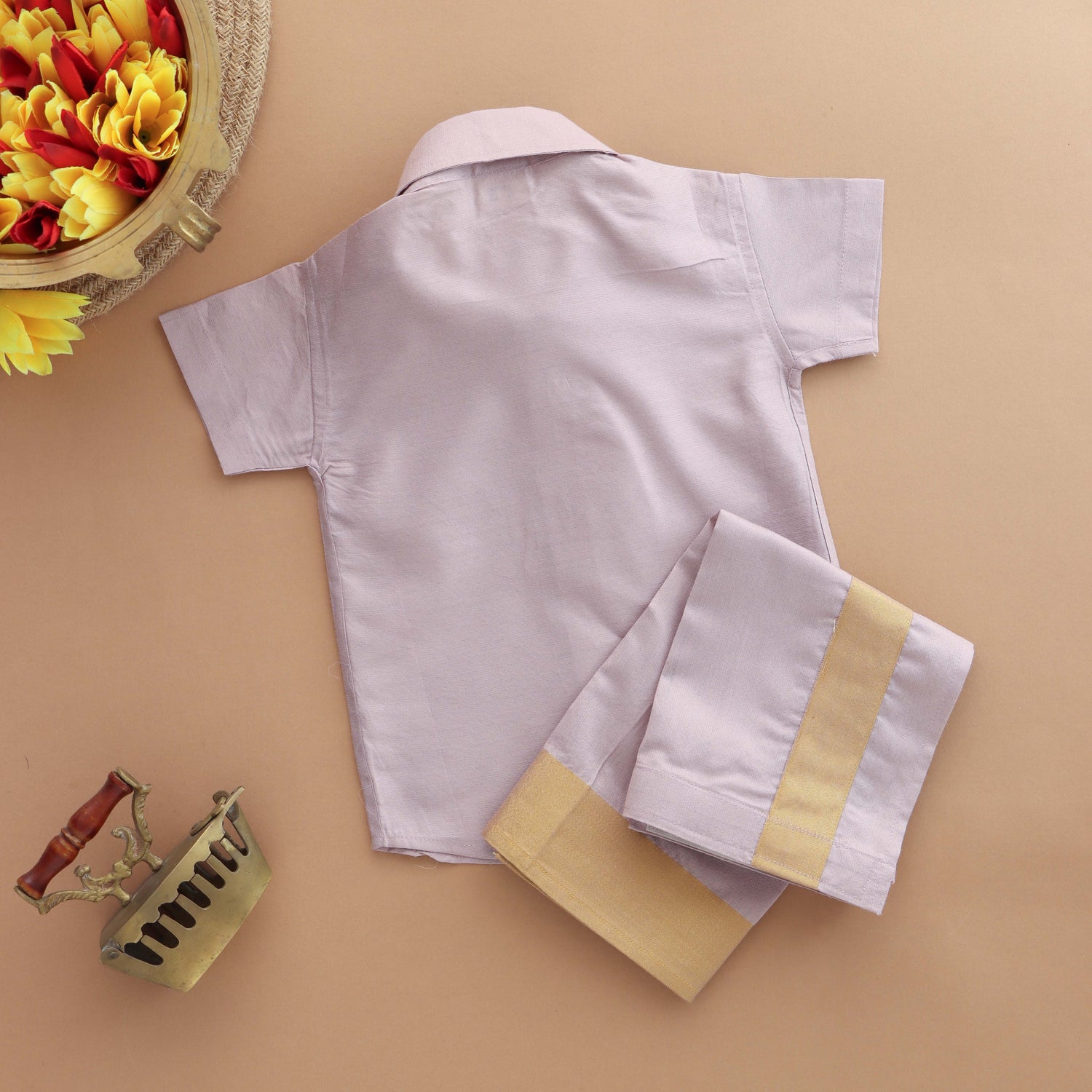 Royal Lilac: Boys Traditional Shirt and Dhoti Set