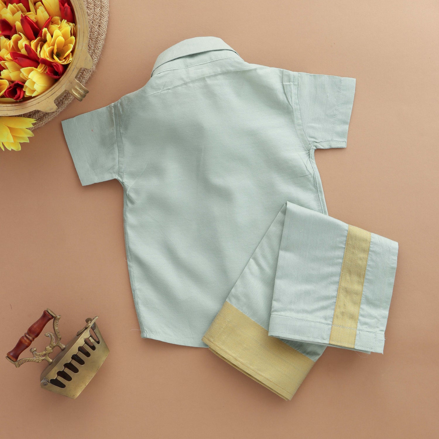 Mint Aura: Traditional Boys Set with Golden Accents