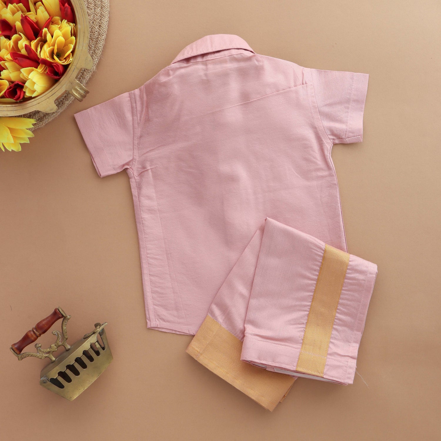 Pink Delight: Boys Ethnic Shirt and Dhoti Ensemble