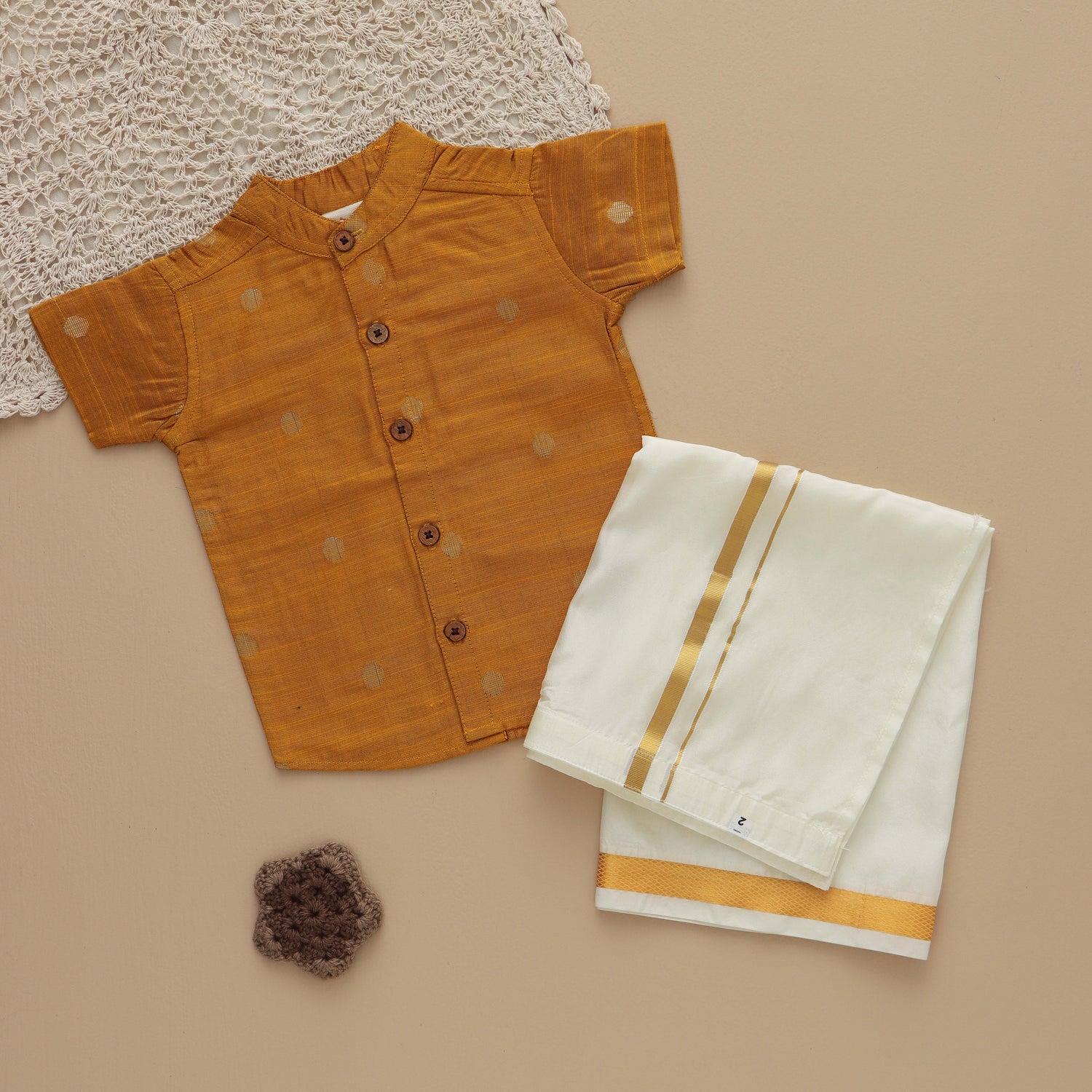 Royal Touch: Gold Silk Shirt for Boys with Festive Design