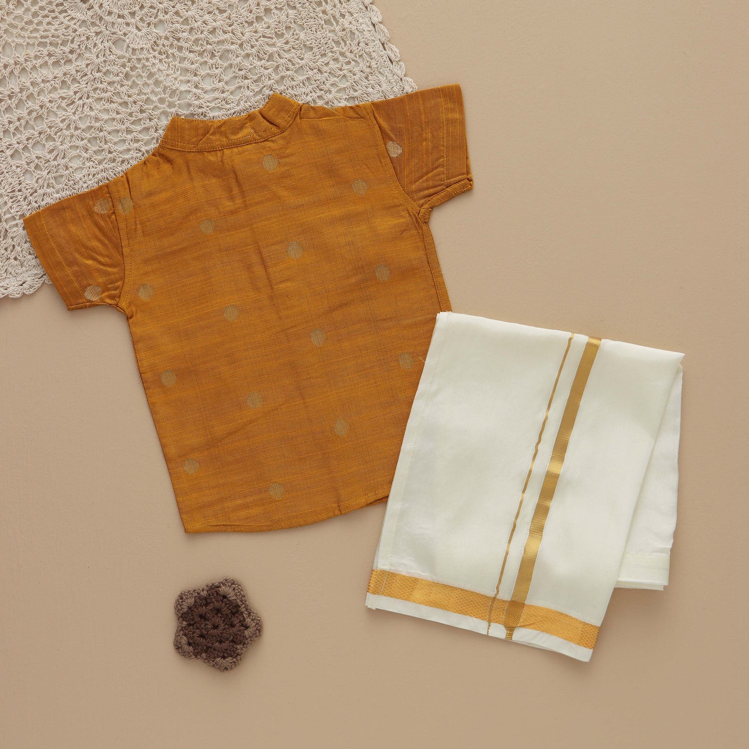 Royal Touch: Gold Silk Shirt for Boys with Festive Design