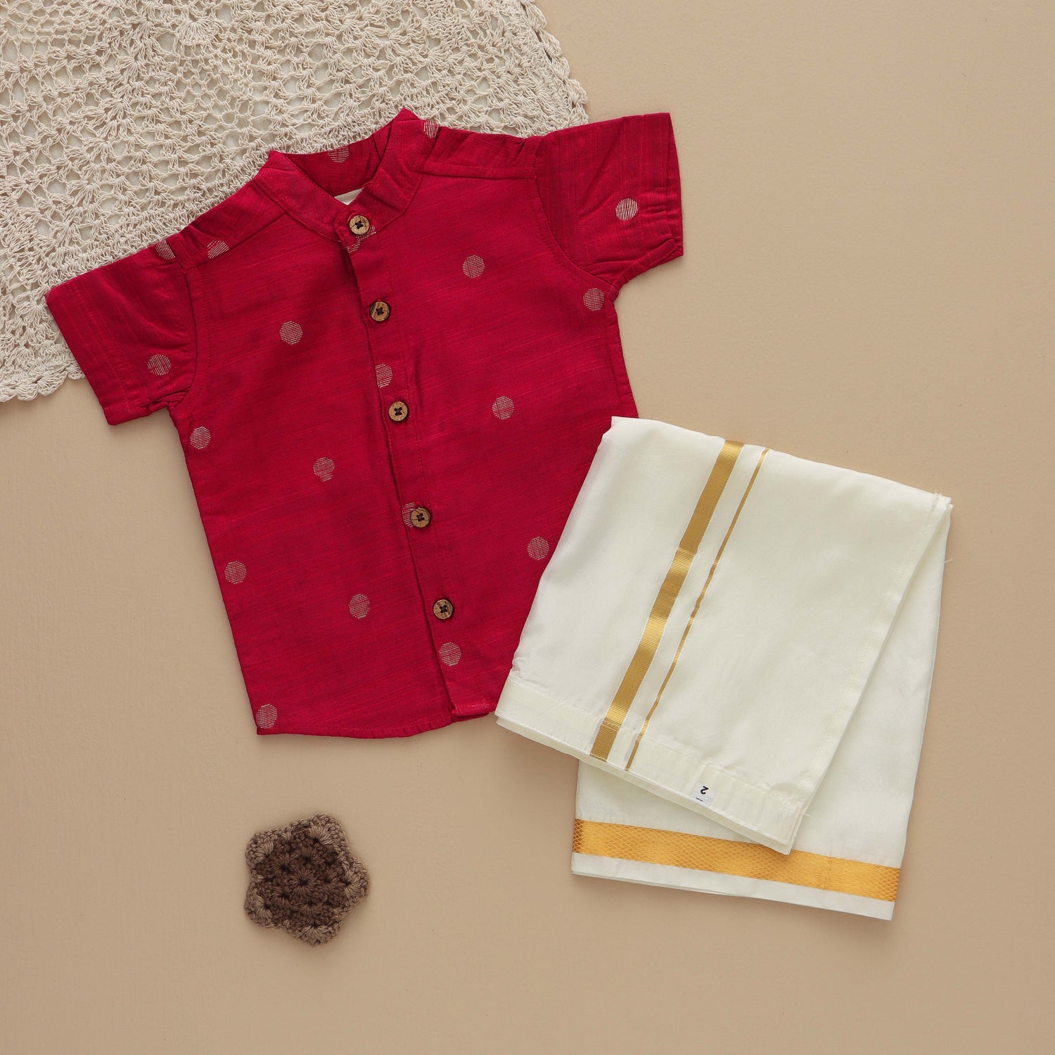 Royal Berry: Maroon Silk Shirt for Boys with Festive Flair