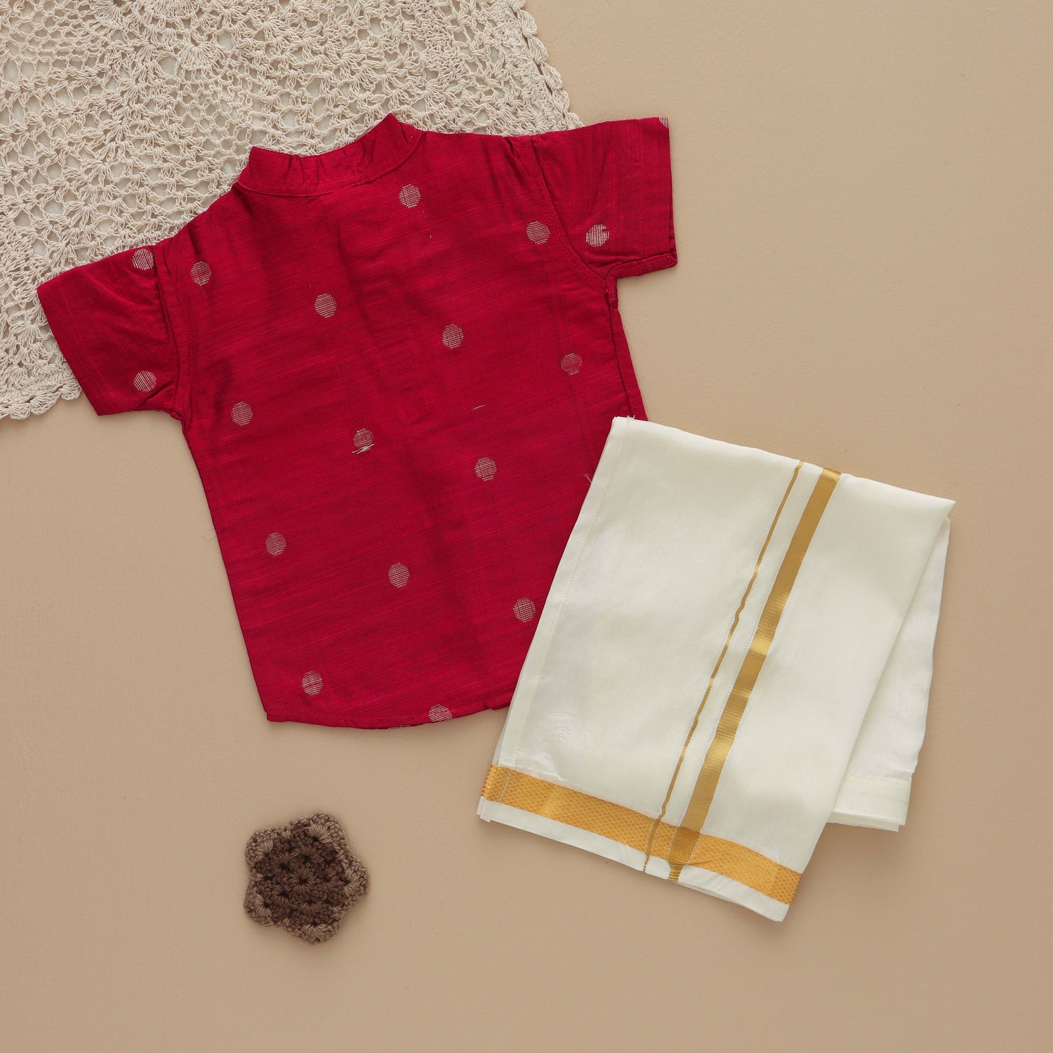 Royal Berry: Maroon Silk Shirt for Boys with Festive Flair