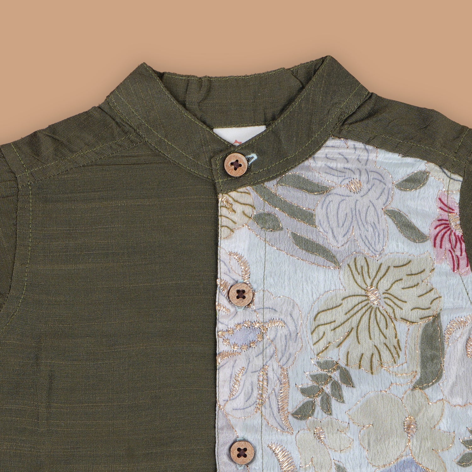 Elegant Olive Green Shirt – Floral Detailing