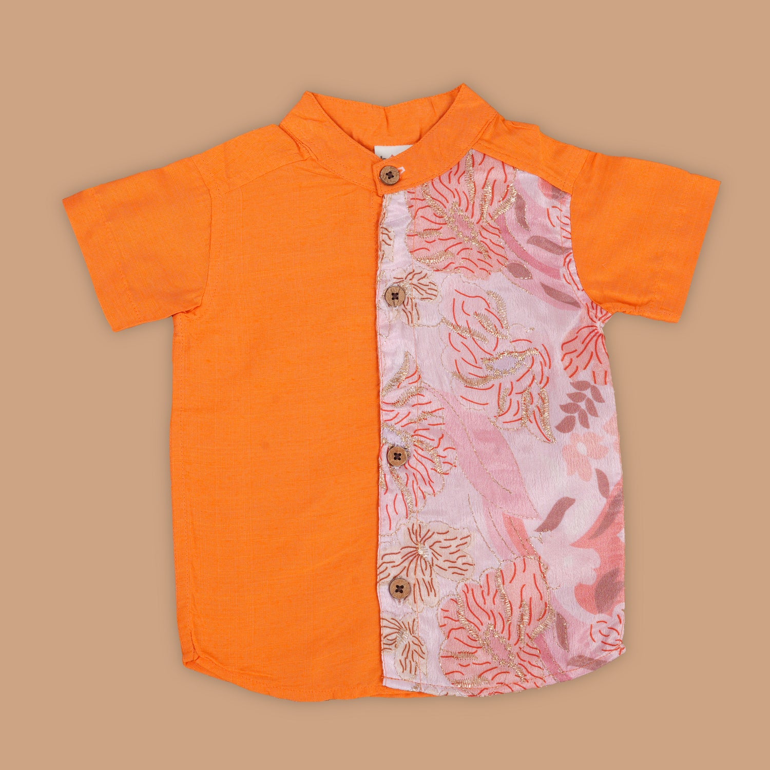 Radiant Orange Charm – Artistic Embroidery Design Shirt