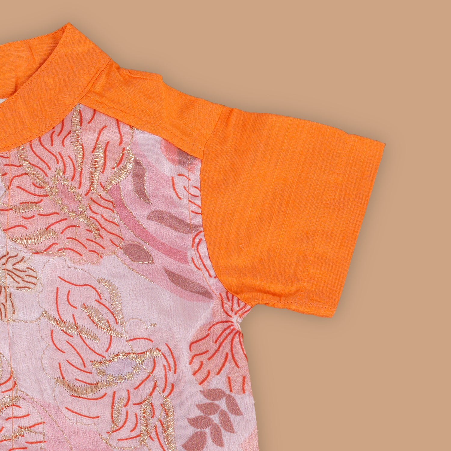 Radiant Orange Charm – Artistic Embroidery Design Shirt