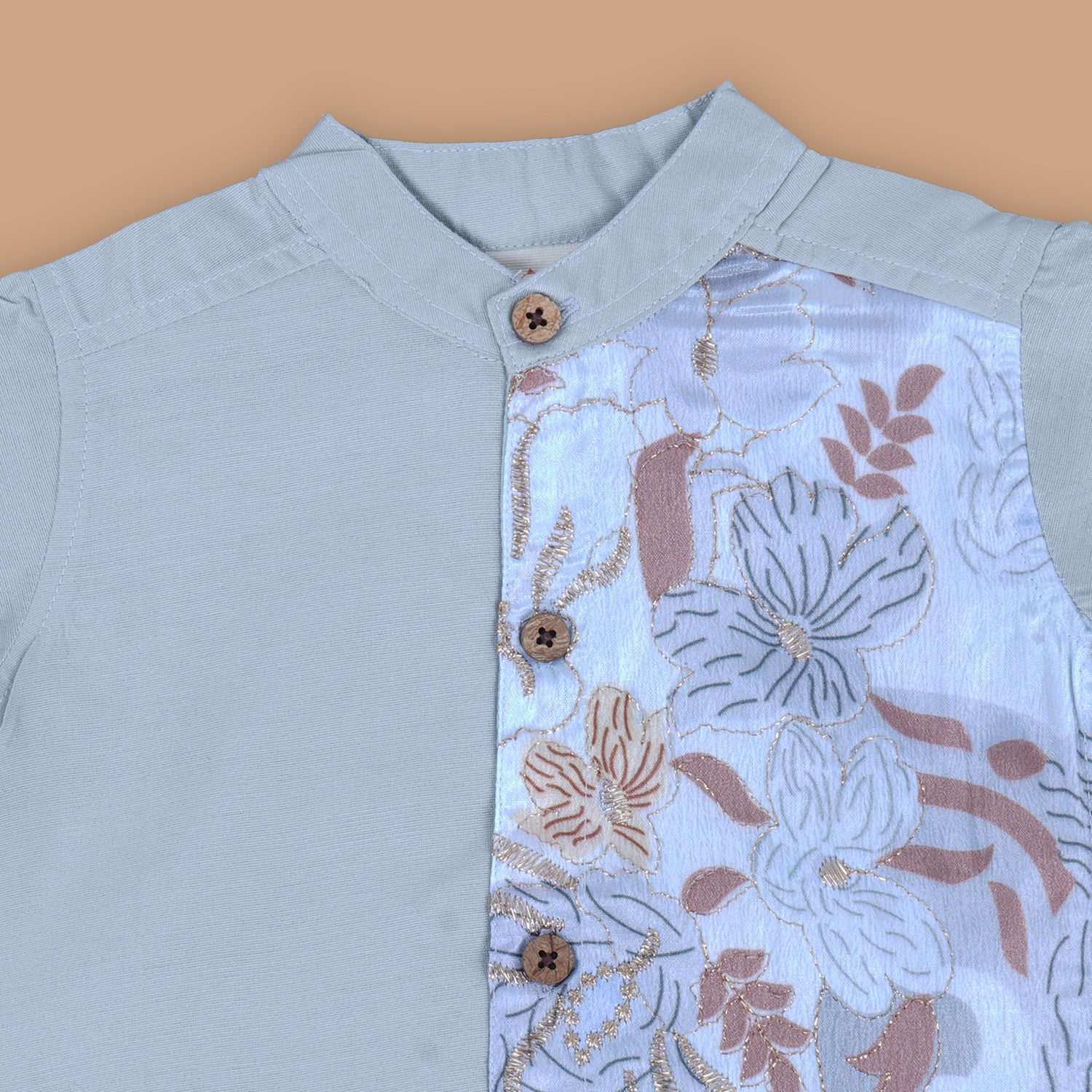 Dapper in Grey – Floral Embroidery Contrast Shirt