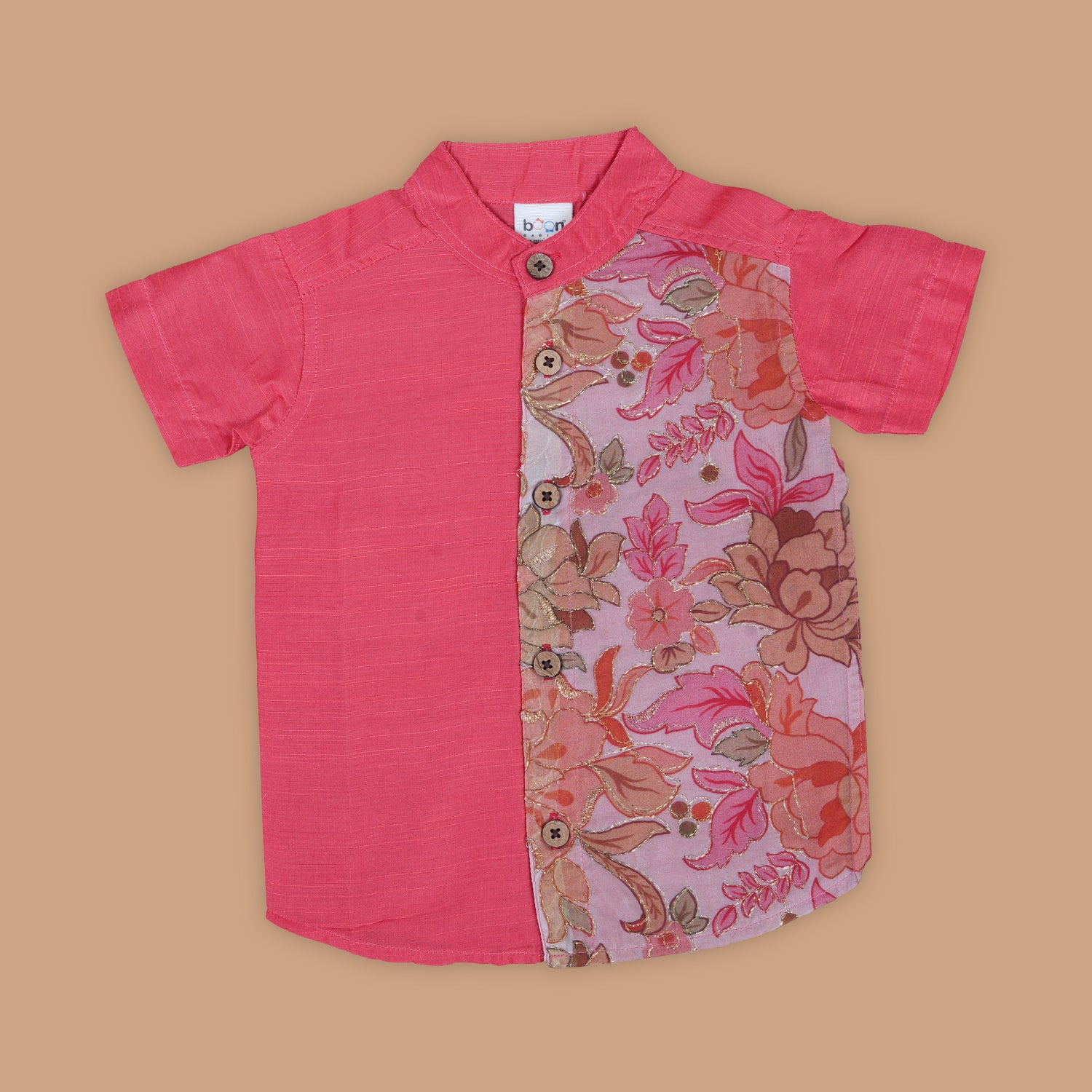 Coral Blossom – Chic Floral Panel Embroidery Shirt