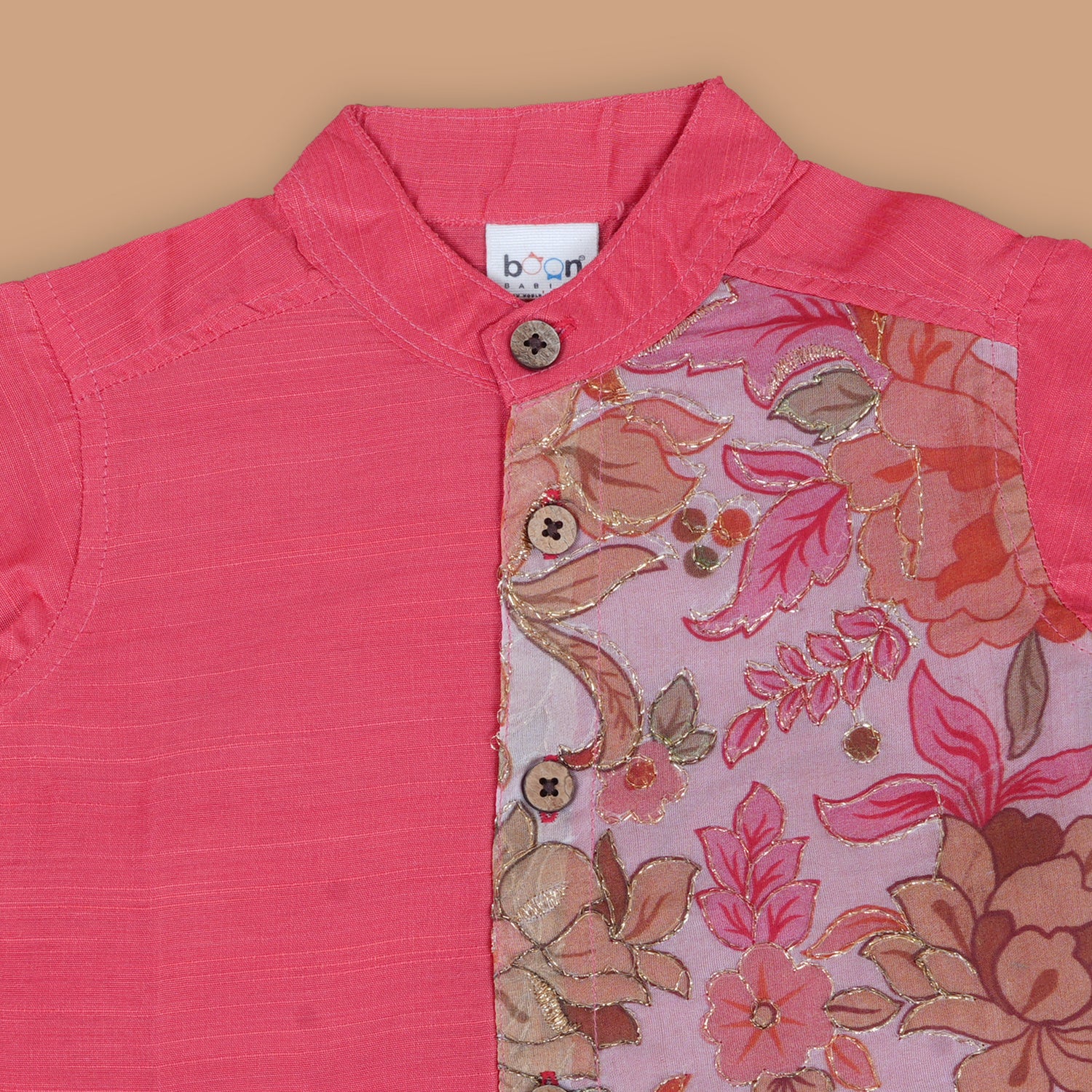 Coral Blossom – Chic Floral Panel Embroidery Shirt