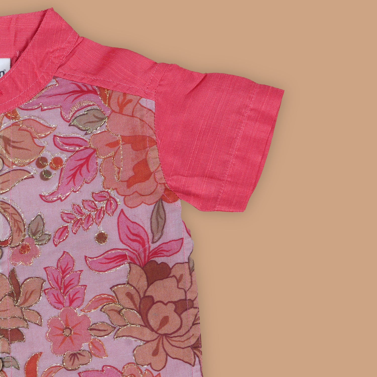 Coral Blossom – Chic Floral Panel Embroidery Shirt