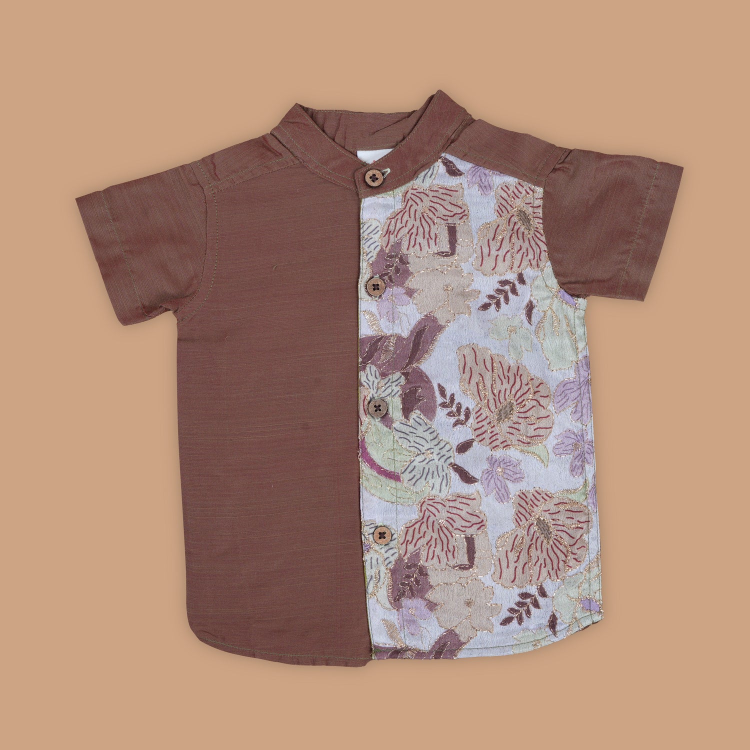 Warm Brown Shirt – Embroidered Floral Patterns