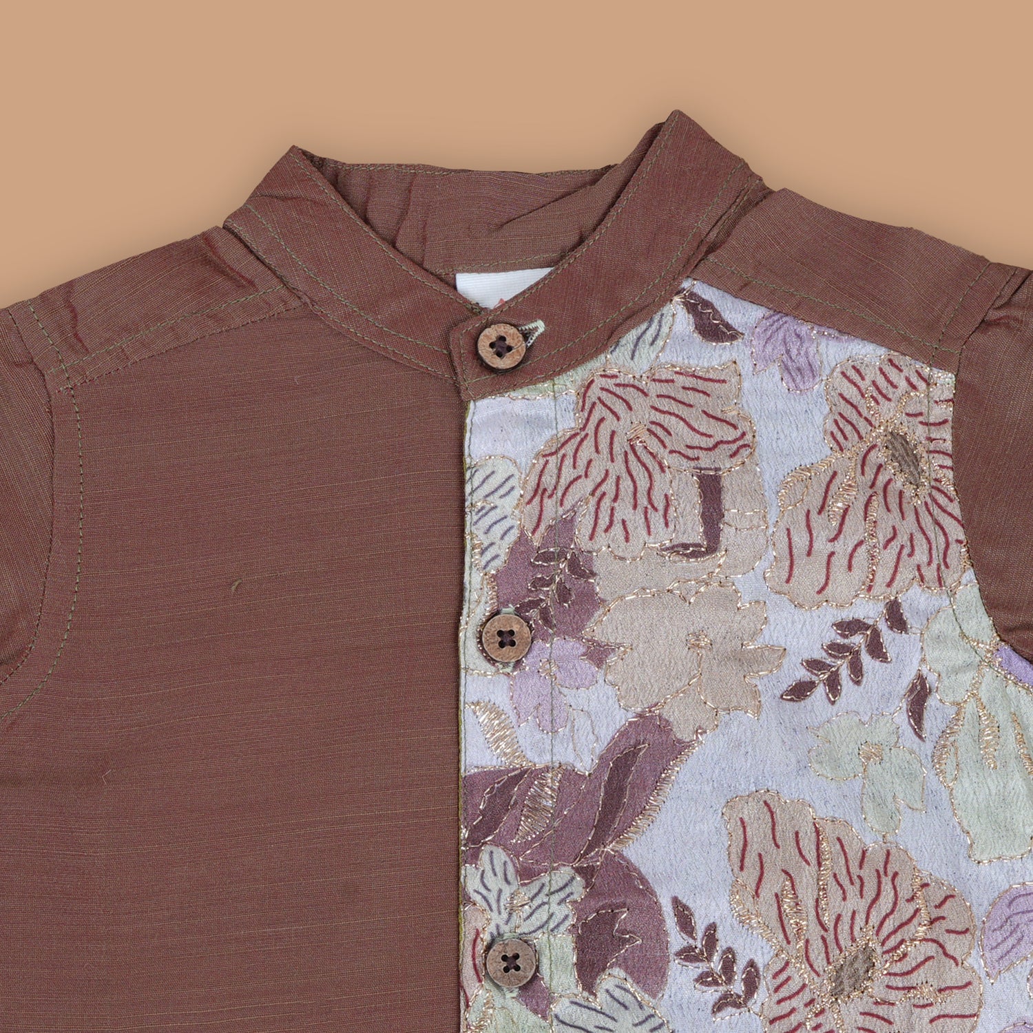 Warm Brown Shirt – Embroidered Floral Patterns