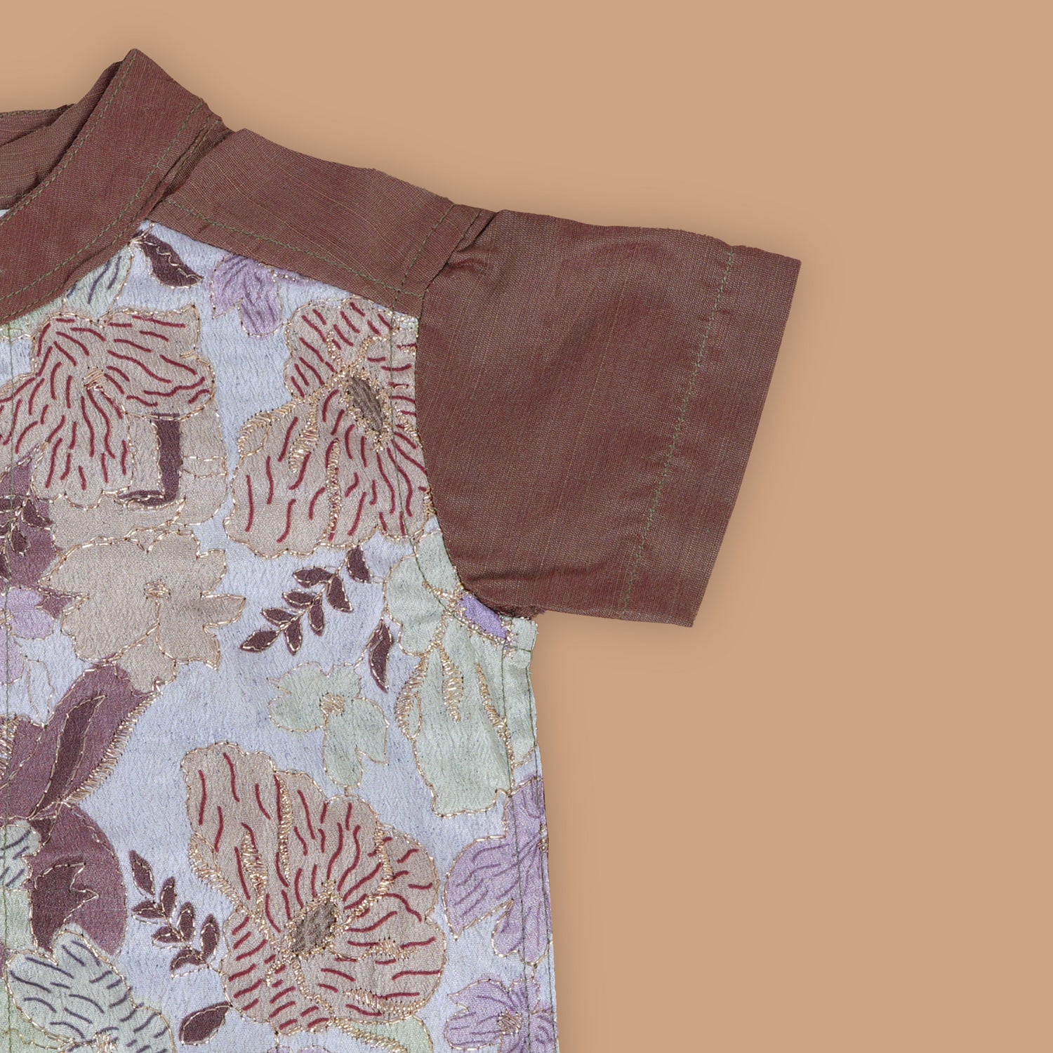 Warm Brown Shirt – Embroidered Floral Patterns