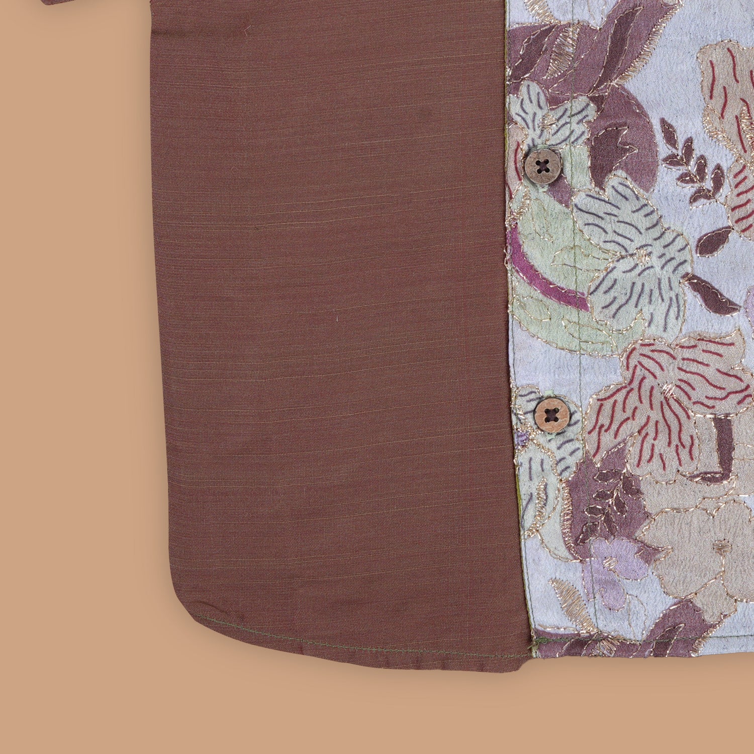 Warm Brown Shirt – Embroidered Floral Patterns