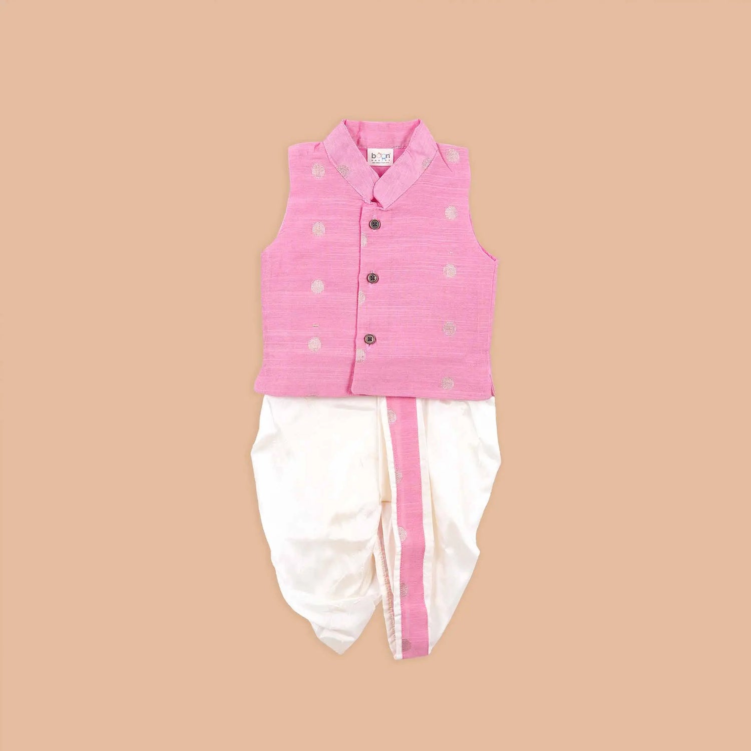 Baby Pink Silk Panchagajam Set for Boys – Graceful Traditional Wear Booon Babies