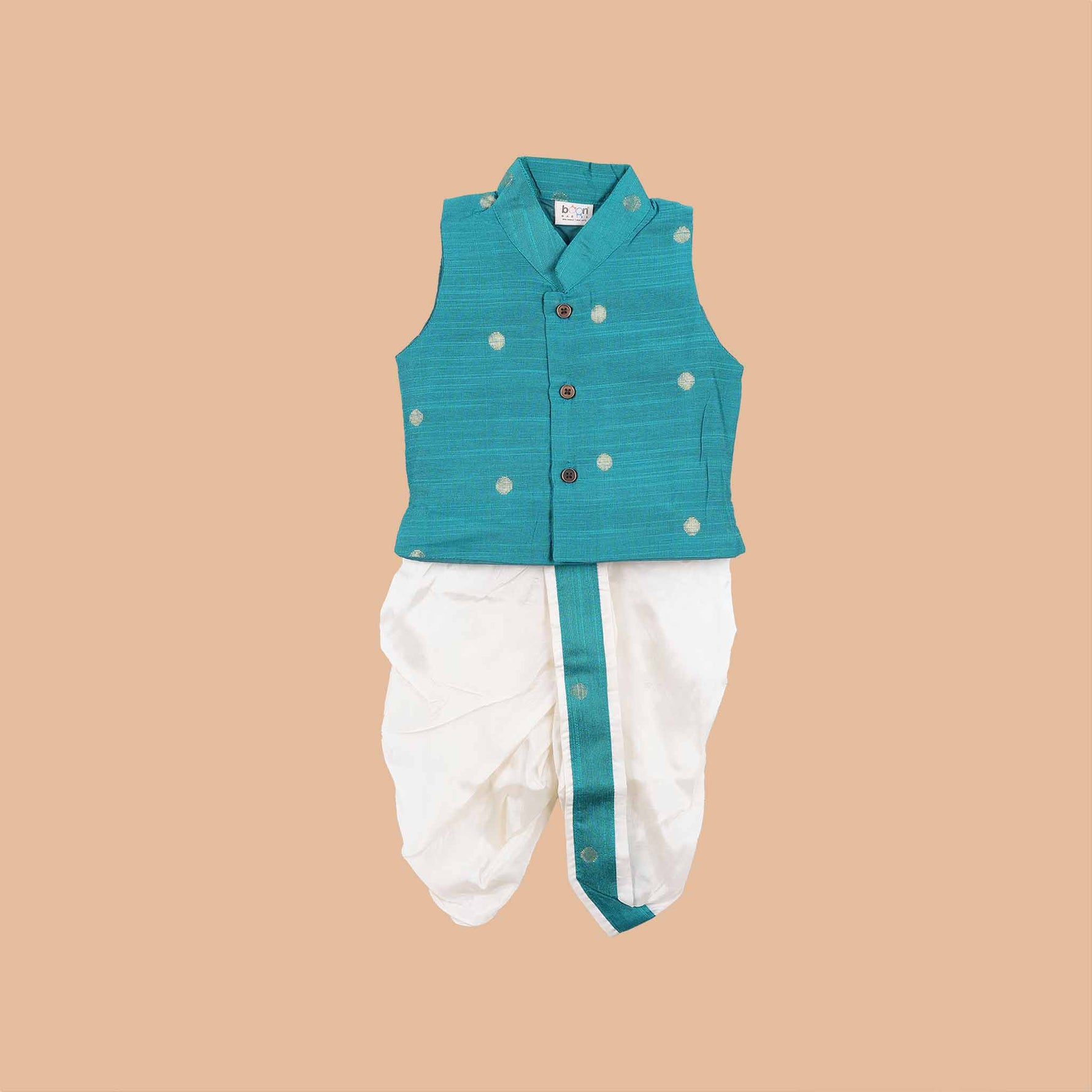 Teal Green Silk Panchagajam Set for Boys – Traditional Festive Wear Booon Babies