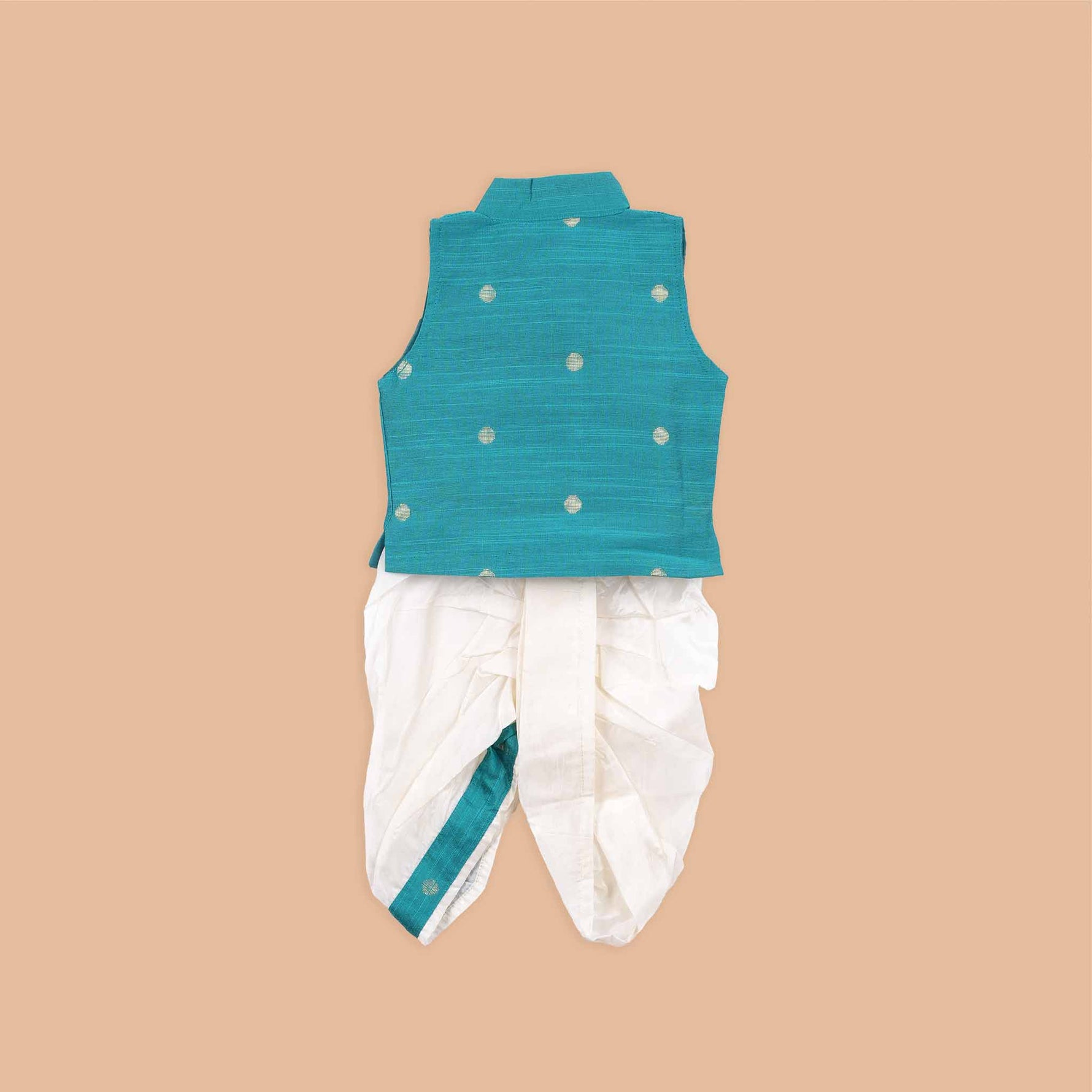 Teal Green Silk Panchagajam Set for Boys – Traditional Festive Wear Booon Babies