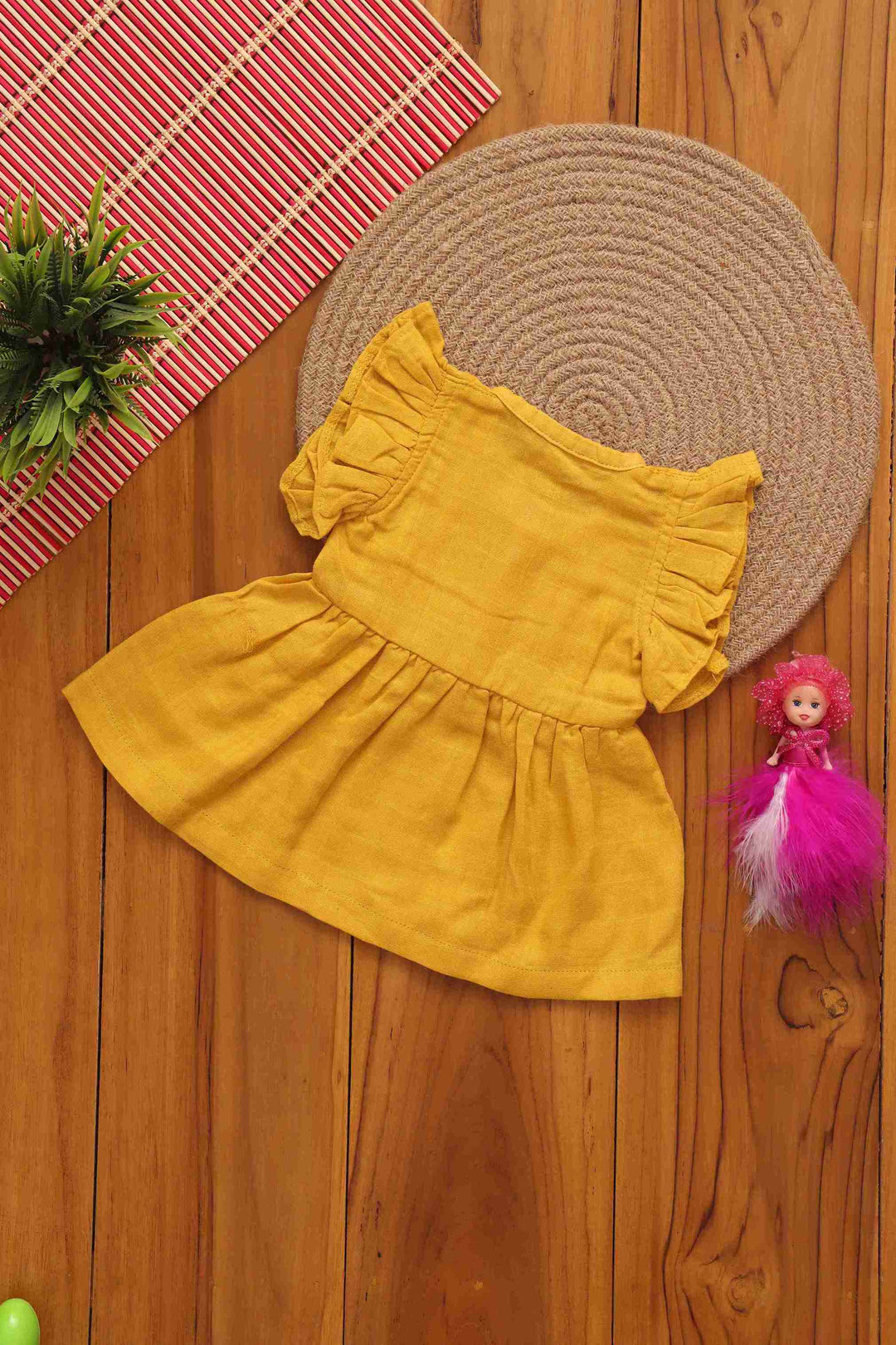 Elegant Solid Coloured Frilled Frock for Babies - Vibrant Everyday Style