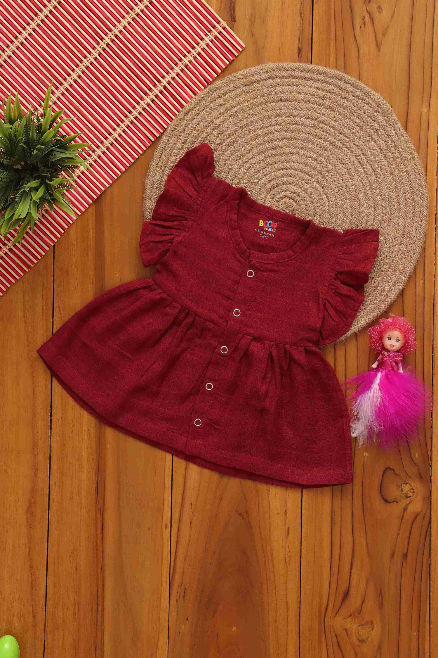 Elegant Solid Coloured Frilled Frock for Babies - Vibrant Everyday Style